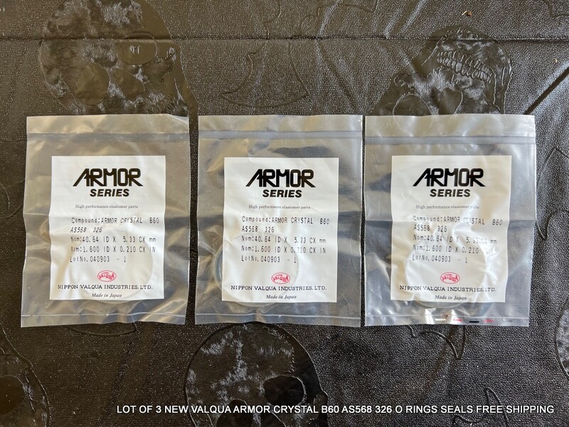 LOT OF 3 NEW VALQUA ARMOR CRYSTAL B60 AS568 326 O RINGS SEALS FREE SHIPPING