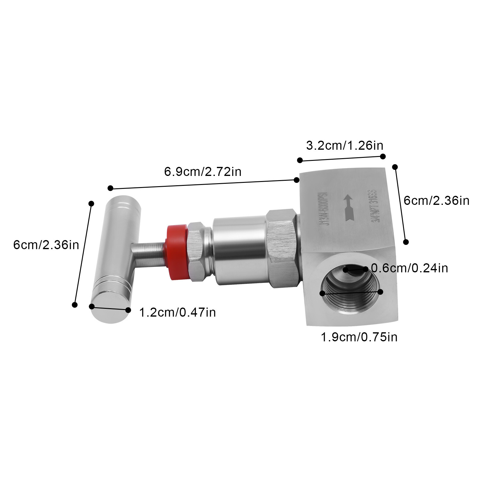 Straight Needle Valve 3/4'' 6,000 PSI 316 Stainless Steel 30-40 Mpa Precision US