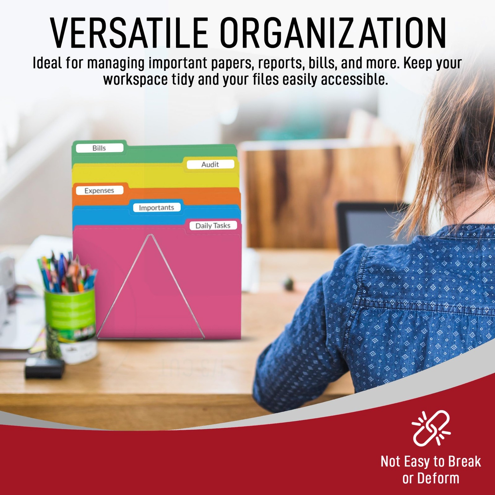 Red File Folders, 1/3-Cut Tabs, Letter Size, 12-Pack – Durable Office Filing ...