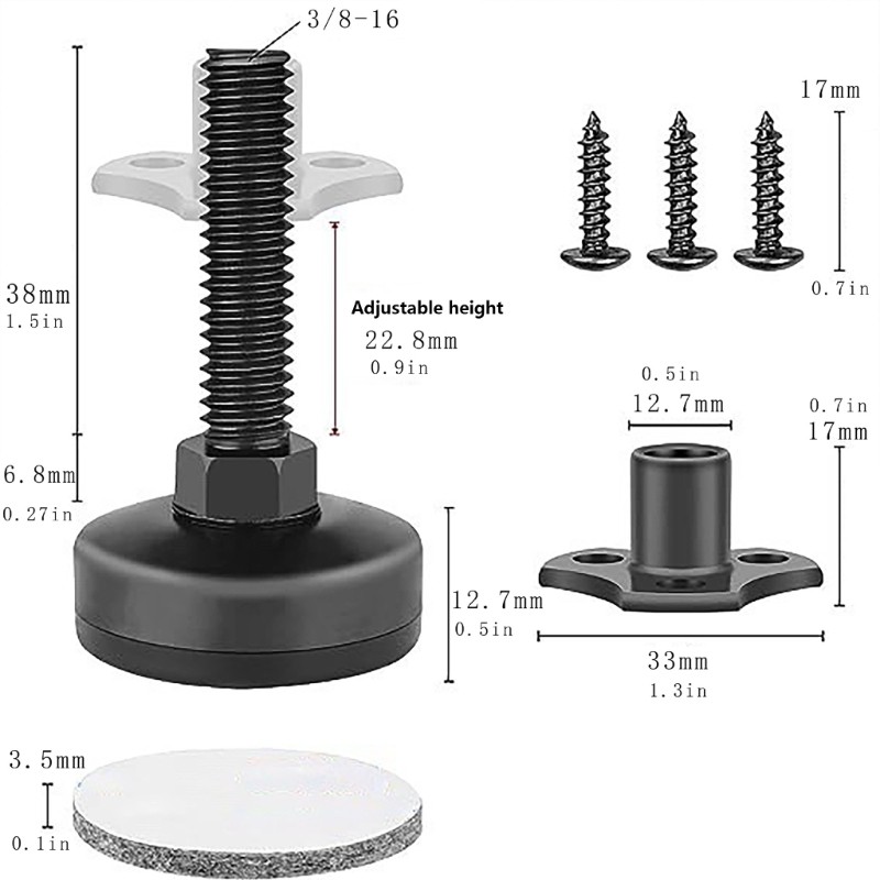 Practical Solid Base Workbenches Leveling Feet 3/8Inch Thread 4Pieces Pack