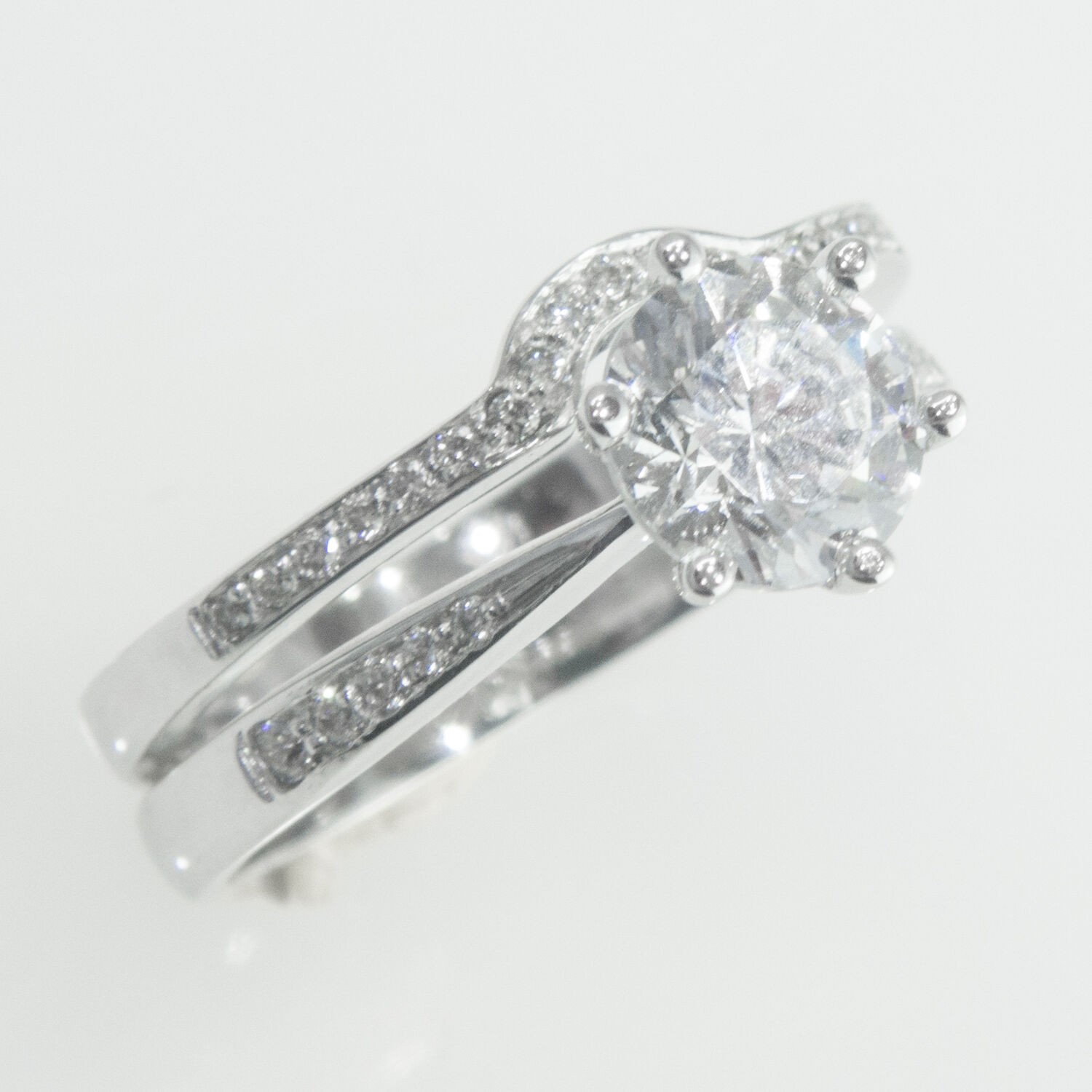1 1/2 CT Diamond Engagement Ring Set Round F-G/SI1-SI2 18K White Gold Size Selec
