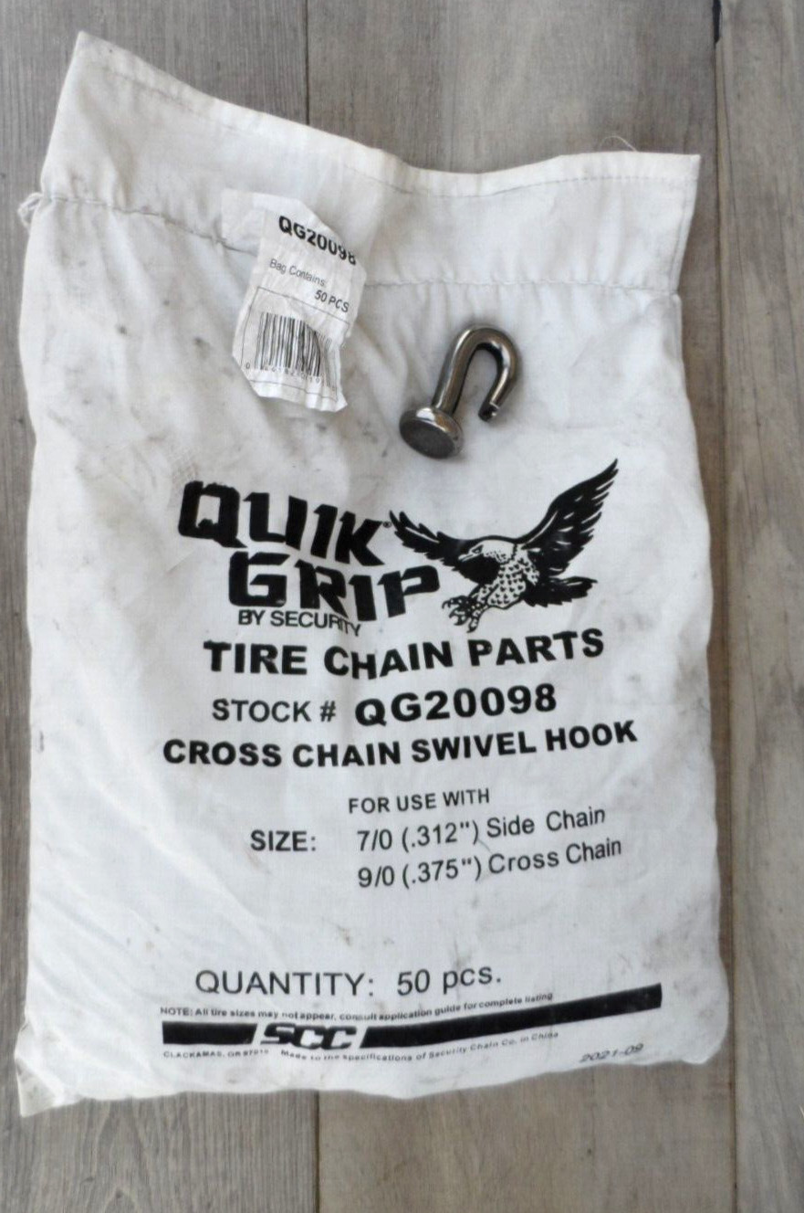 50 pc Quik Grip By Security QG20098 Tire Cross Chain Swivel Hook 7/0 SC, 9/0 CC