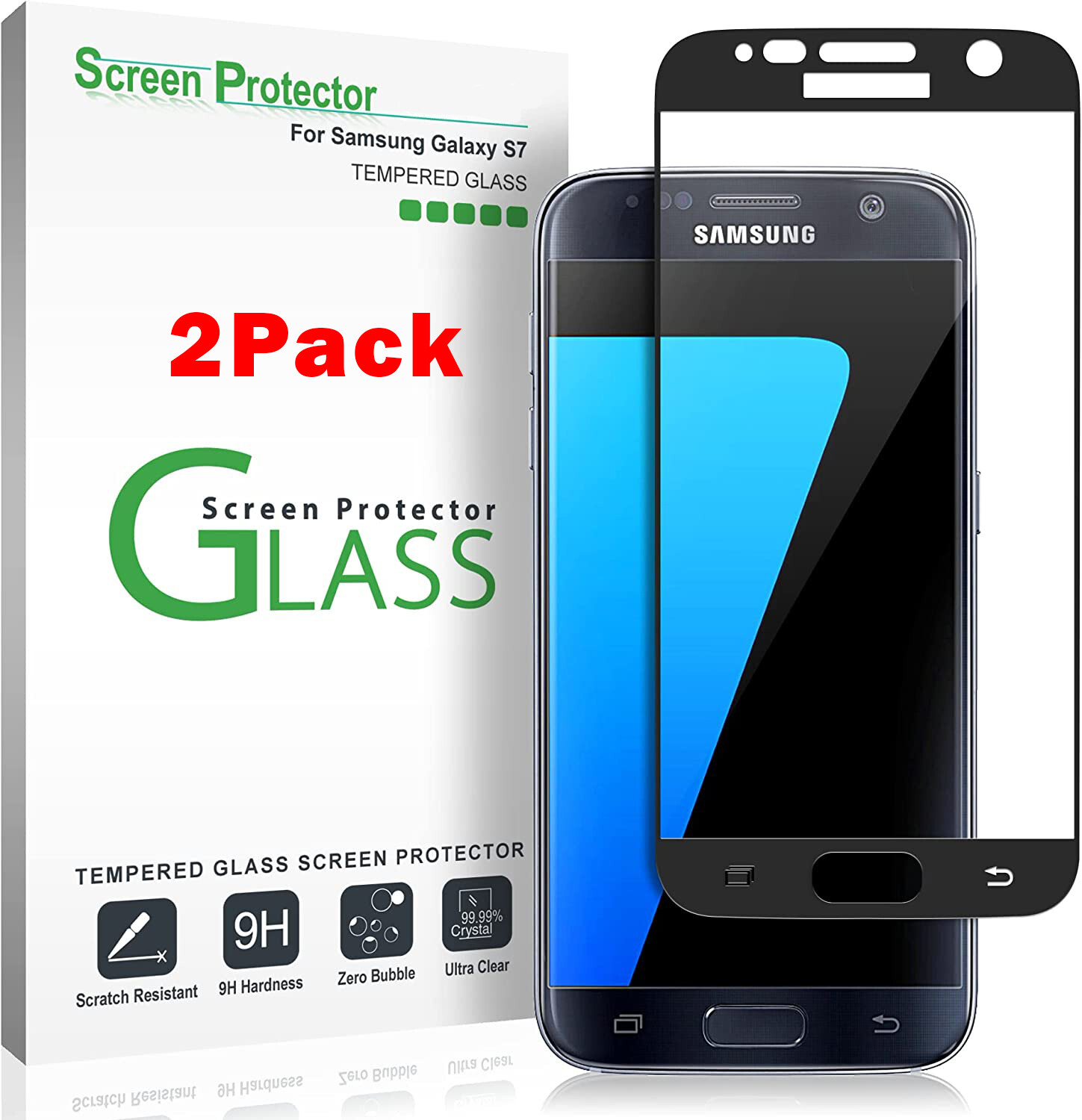 2X Supershielz Tempered Glass Full CoverScreen Protector for Samsung Galaxy S7