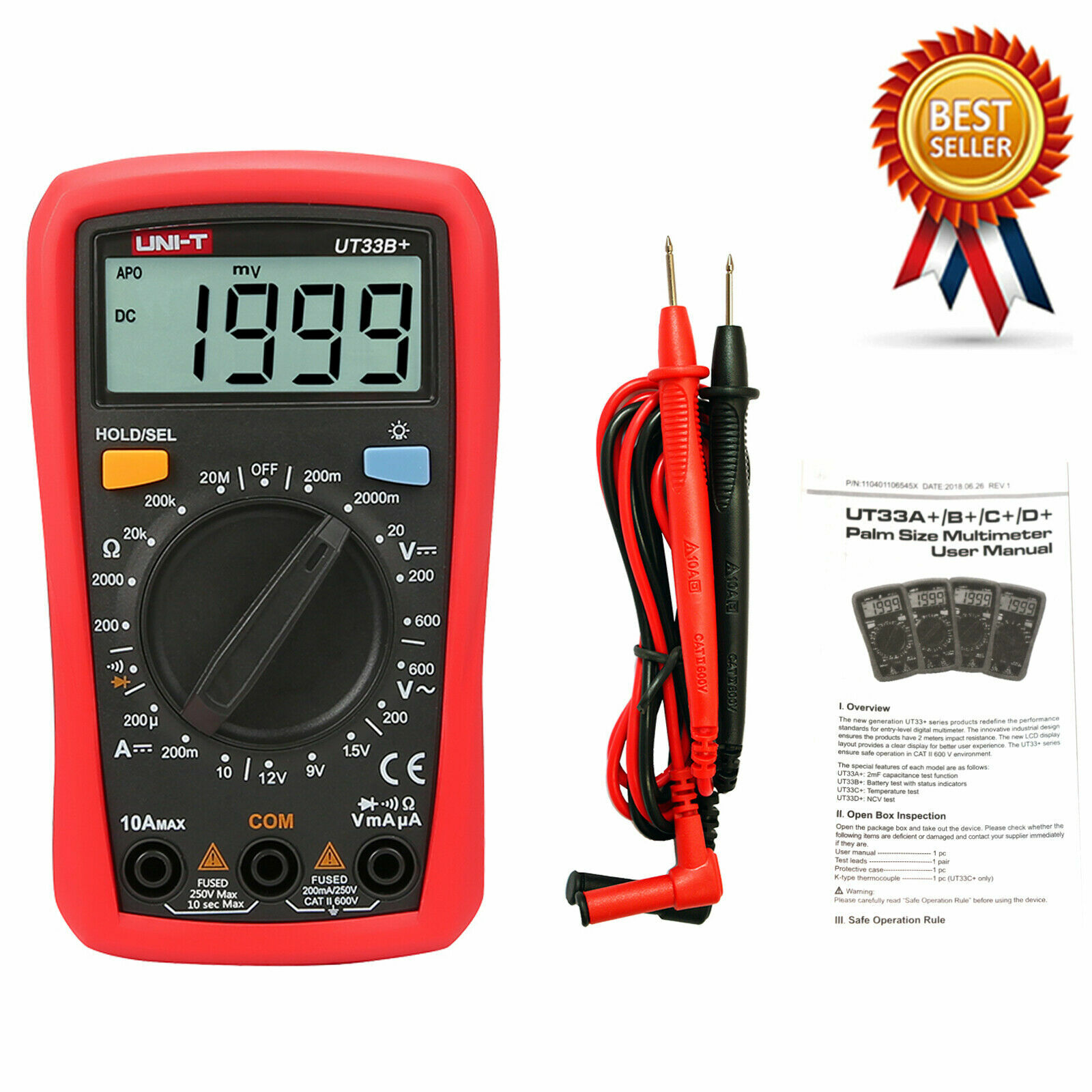 UNI-T UT33B+ Digital Multimeter LCD Palm Size DC/AC Ohm Current Resistance