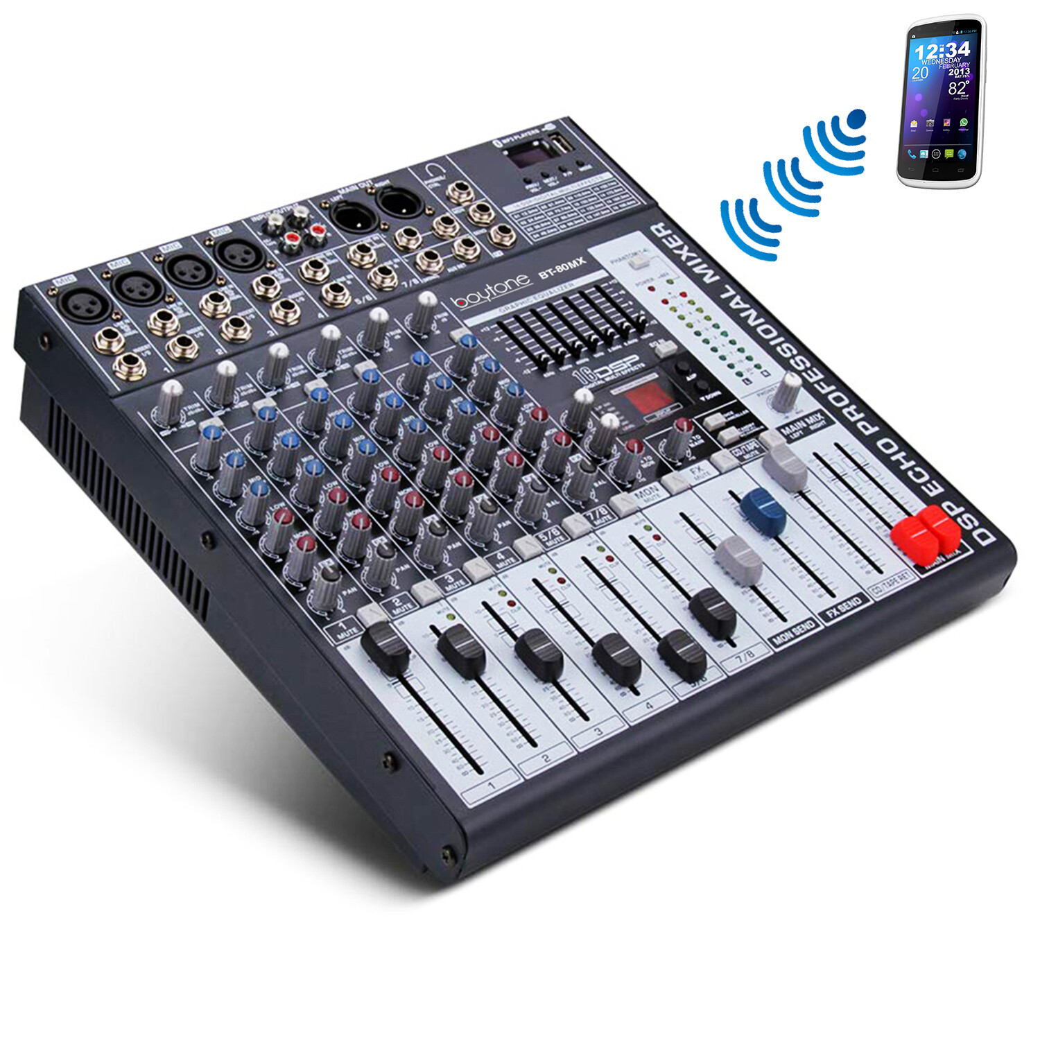 BOYTONE 8 Channel BLUETOOTH Professional Live Studio Audio Mixer USB, 7 BAND EQ
