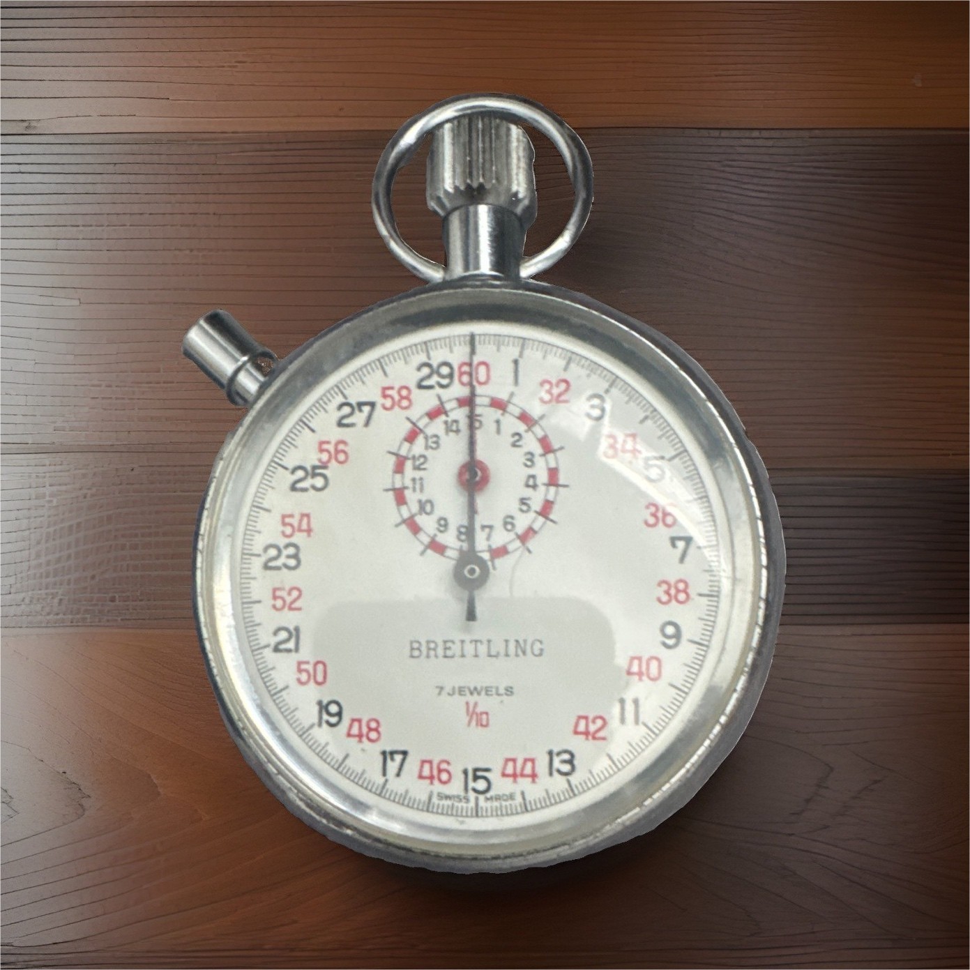 Breitling 7 Jewels 1/10 Mechanical Chronograph Stopwatch Silver White Dial
