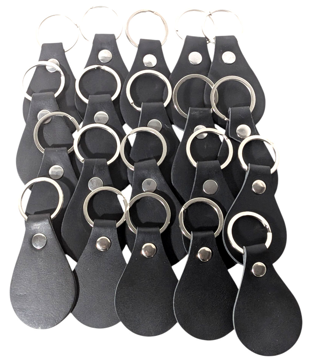 20 Pcs Black Leather Teardrop Keychains, Bulk- FREE SHIPPING!