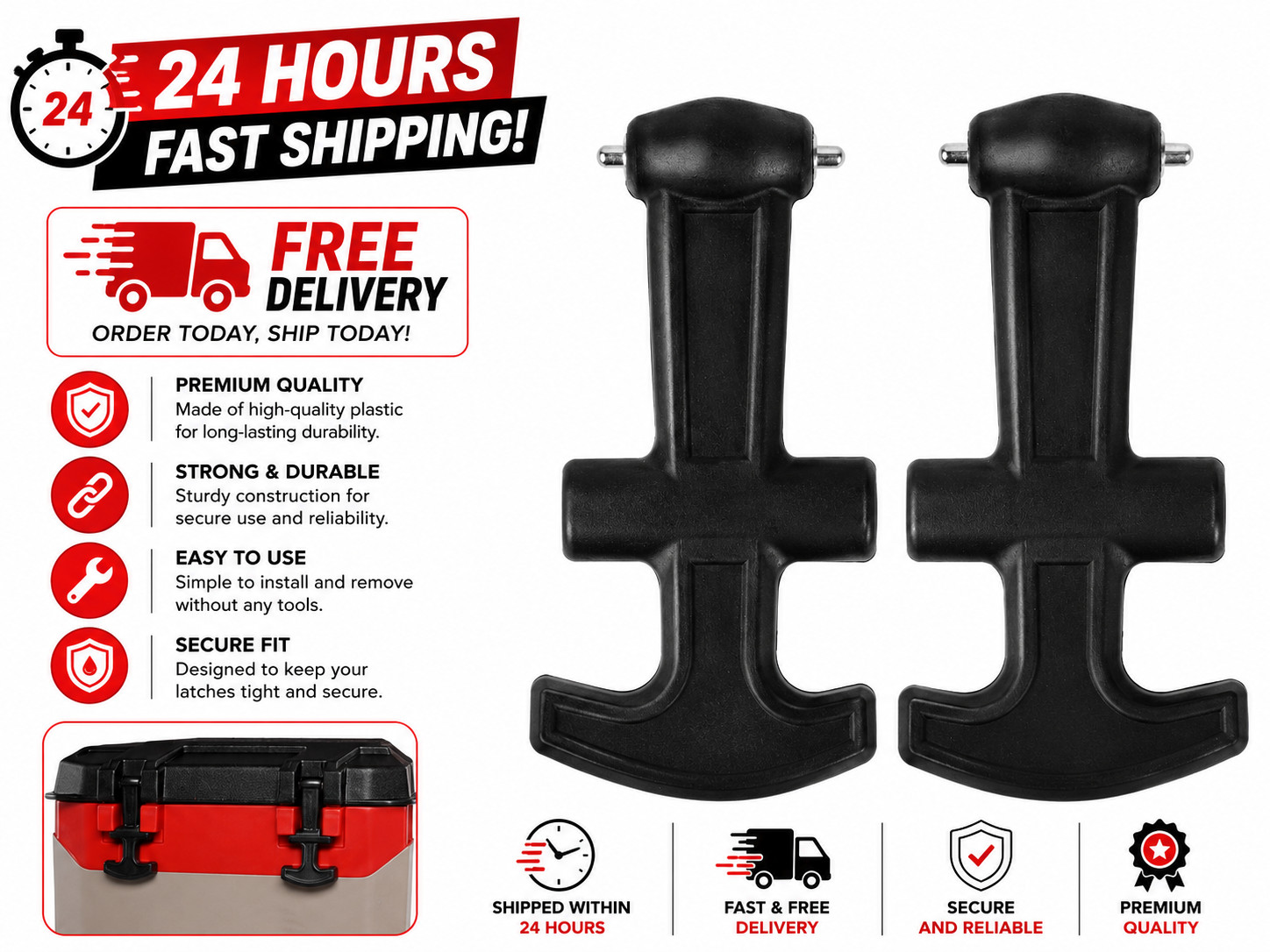 2-Pack Universal T-Latch Handle Cooler Lid Kit for BMX and Overland 25-72 Qt...