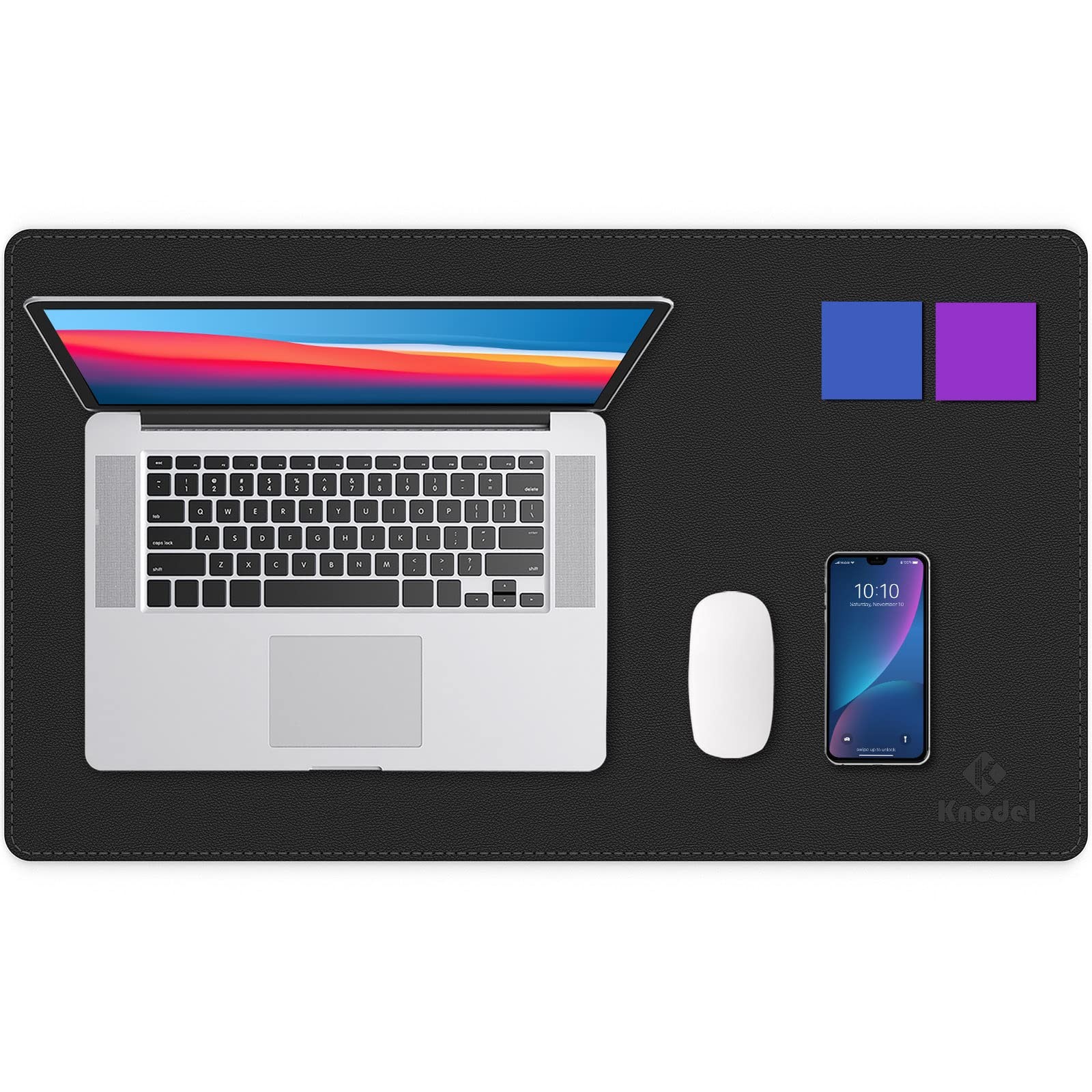 K KNODEL Desk Mat, Blotter, Dual-Sided Office 23.6" x 13.8", Black/Black