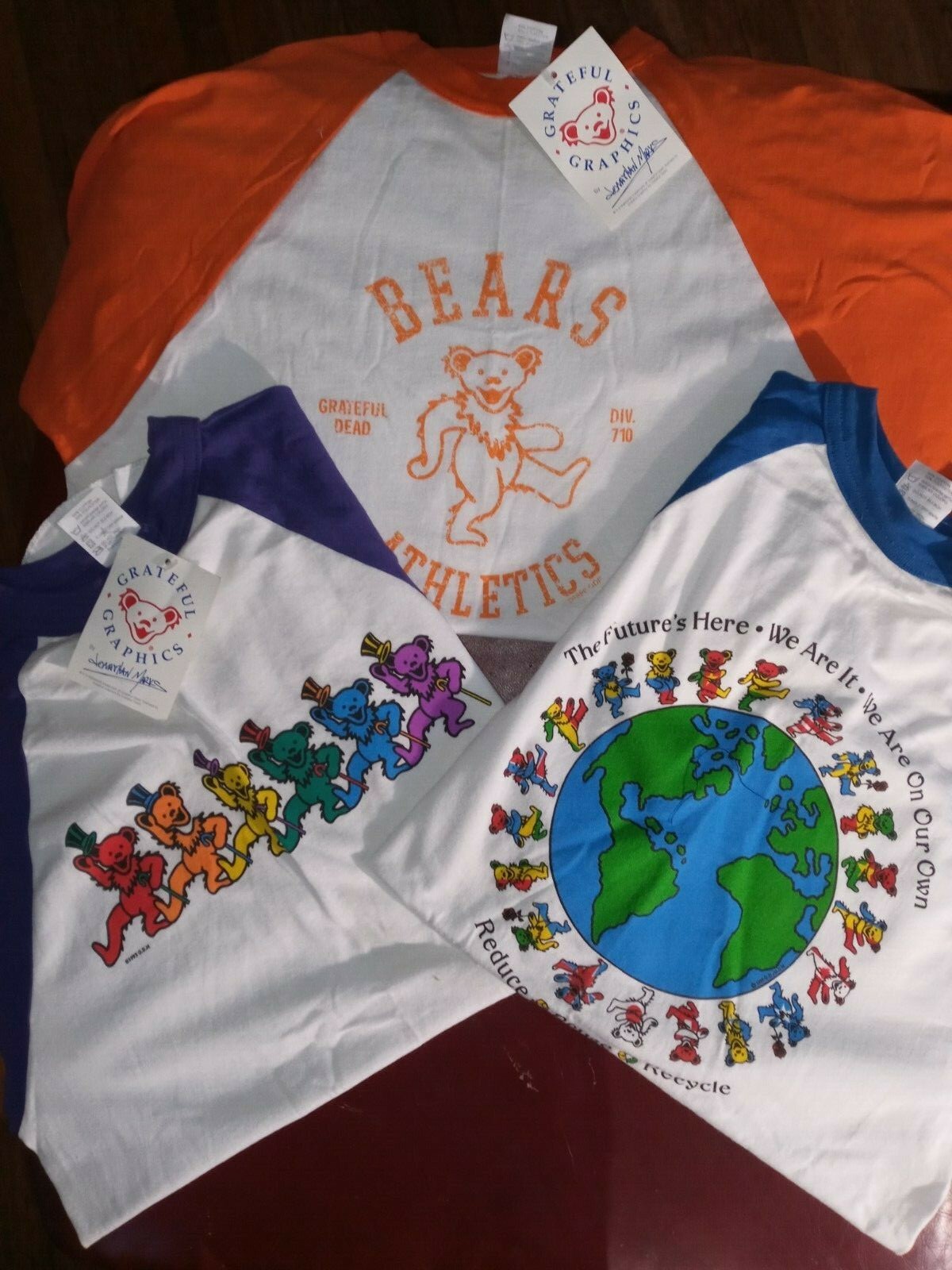 3 Vintage NWT Grateful Dead Baseball Jersey T-Shirt 1987, 1992 Grateful Graphics