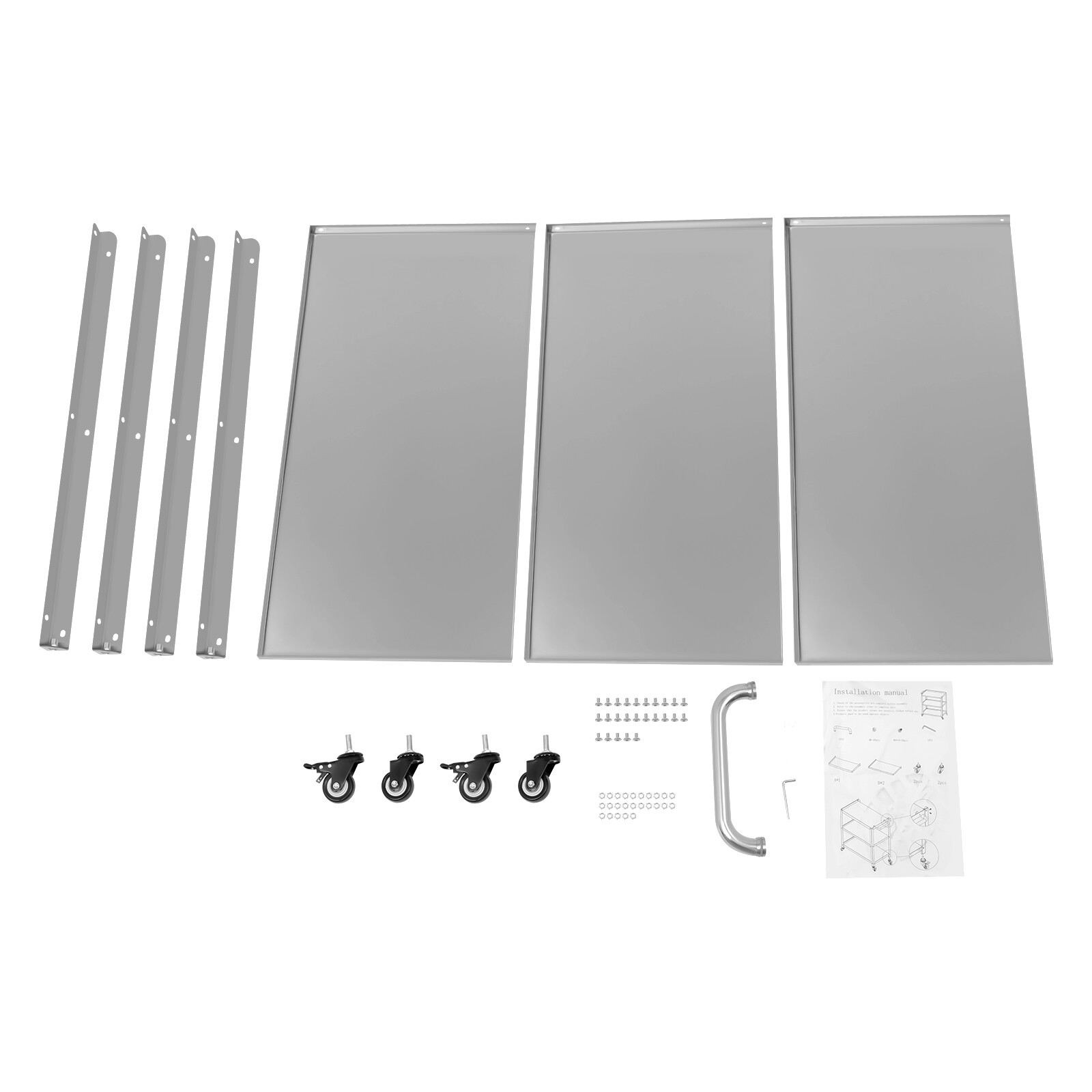 Stainless Steel Kitchen Trolley Cart, Utility Serving Storage Rolling Car Shelf