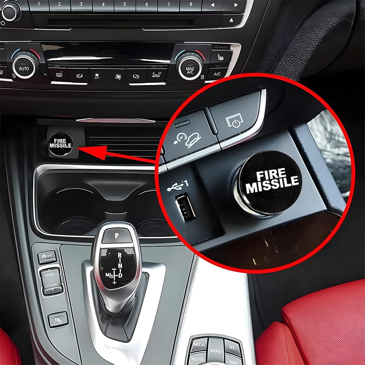 AUCELI Fire Missle Button Car Cigarette Lighter Plug, Aluminum Black/FIRE