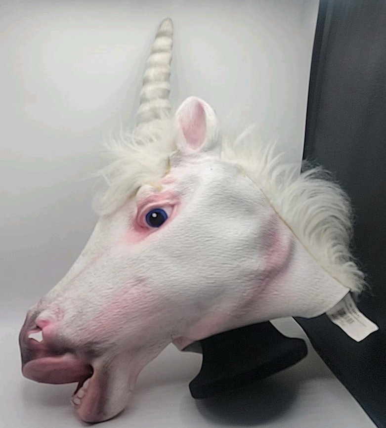 Latex Unicorn Spirit of Halloween Mask Costume Cosplay Adult White EUC