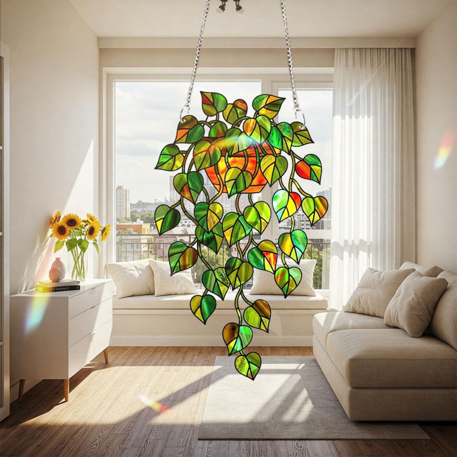 Pothos Plant Hologram Ornament, Holographic Acrylic Hanging Plant Decor