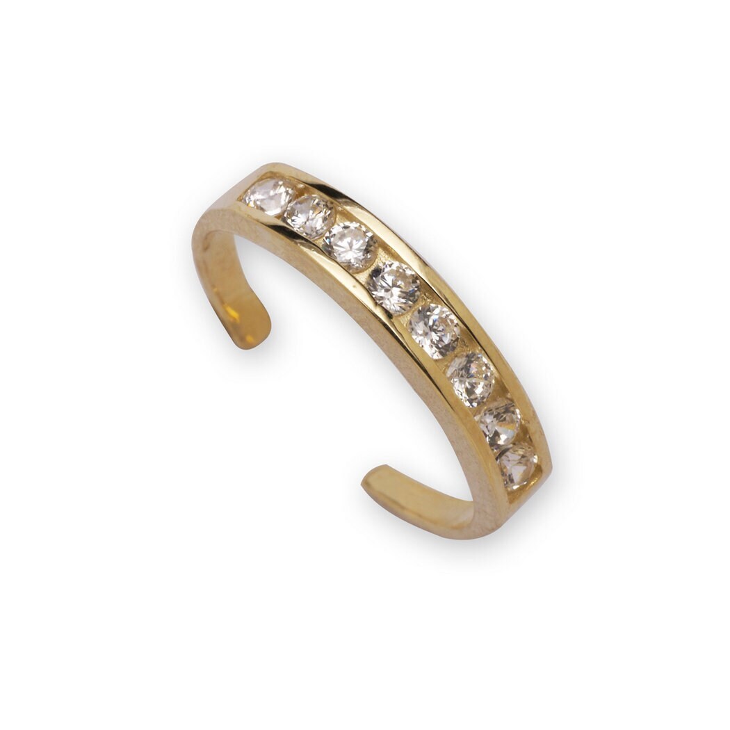 Solid 14k Gold Channel set Round CZ Simulated Diamond Adjustable Toe Ring -
