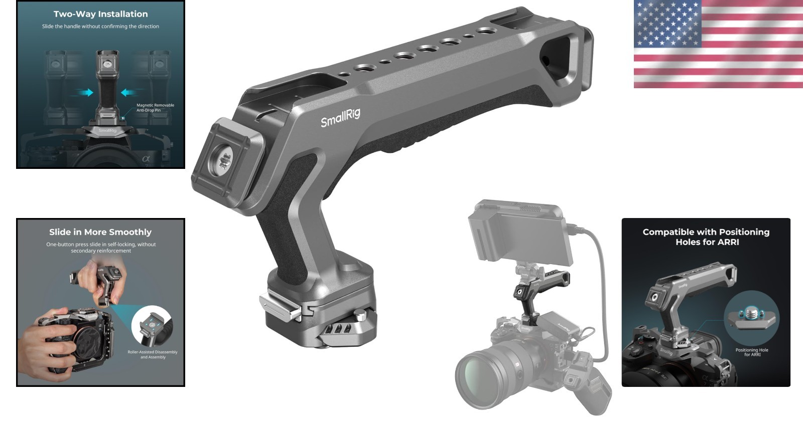 Quick Release Top Handle with Quick Release Slider, Two-Way Smooth Installation,