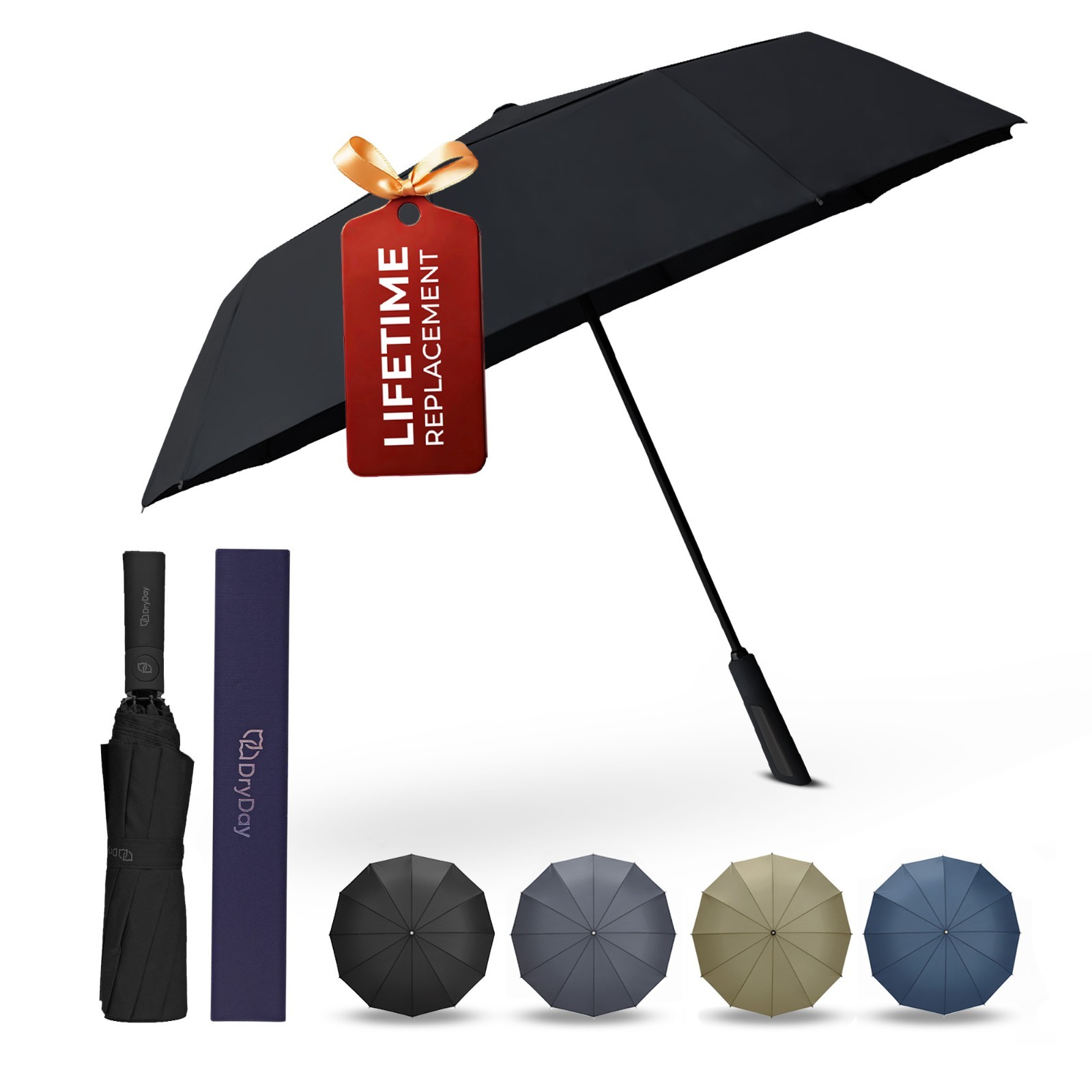 DryDay Premium Umbrellas for Rain, Large Windproof Double Canopy, 10 Ribs