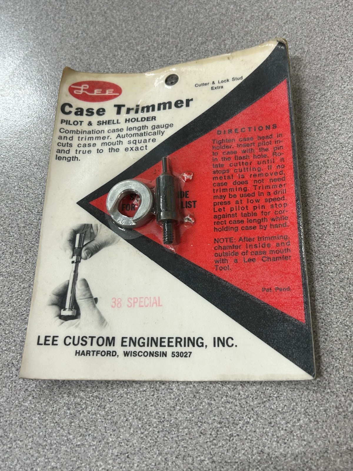 Vintage Lee case length gauge and shell holder for trimmer .38 SPL NOS