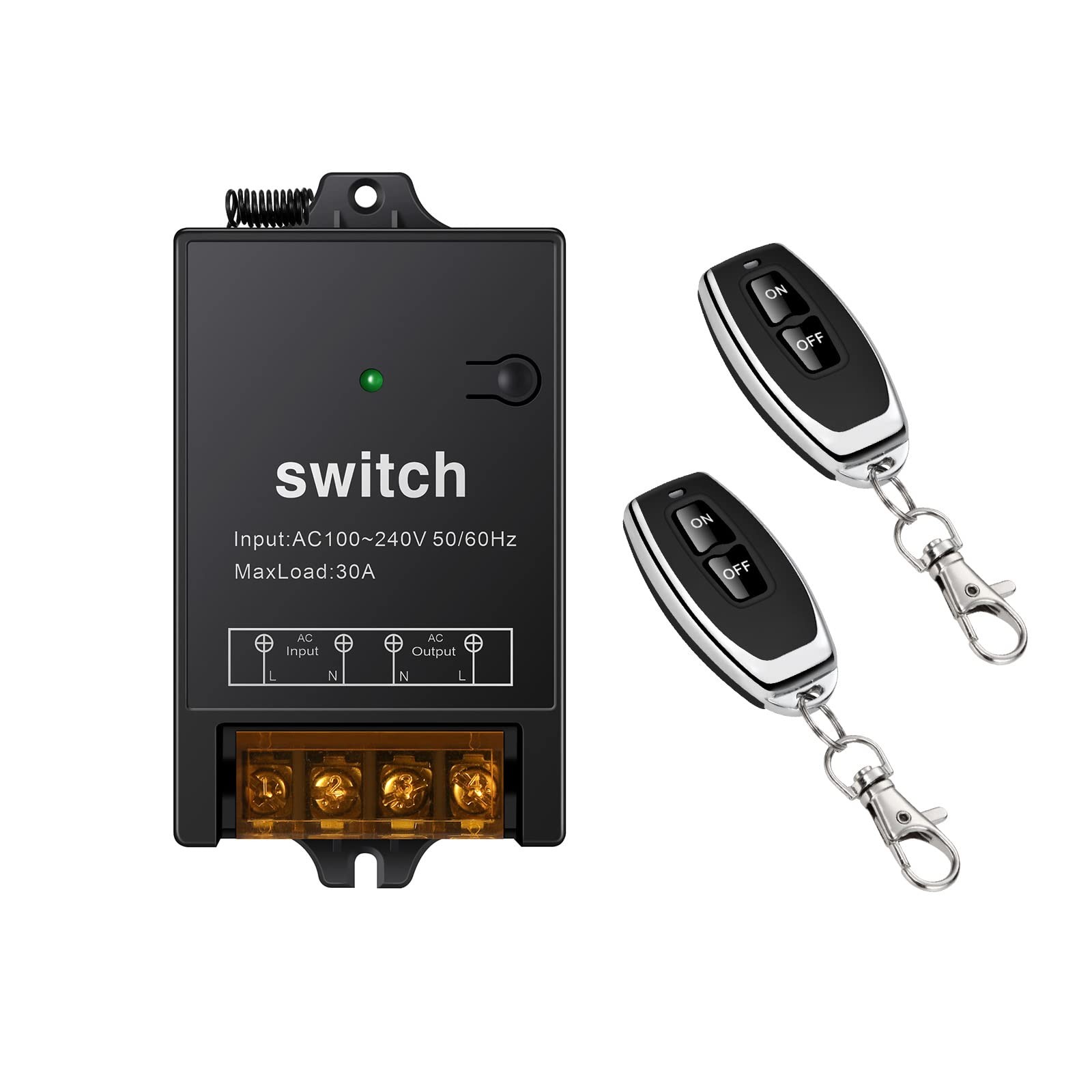 220V Wireless Remote Switch with 30A Relay, 328ft Long Range 84*54*28, Black