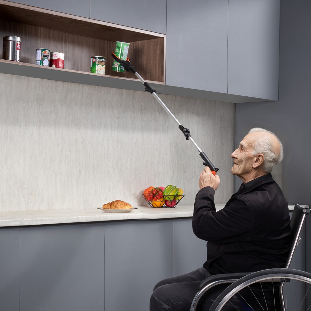 43" Foldable Reacher Grabber Tool with Rotating Head & Magnetic LED Light