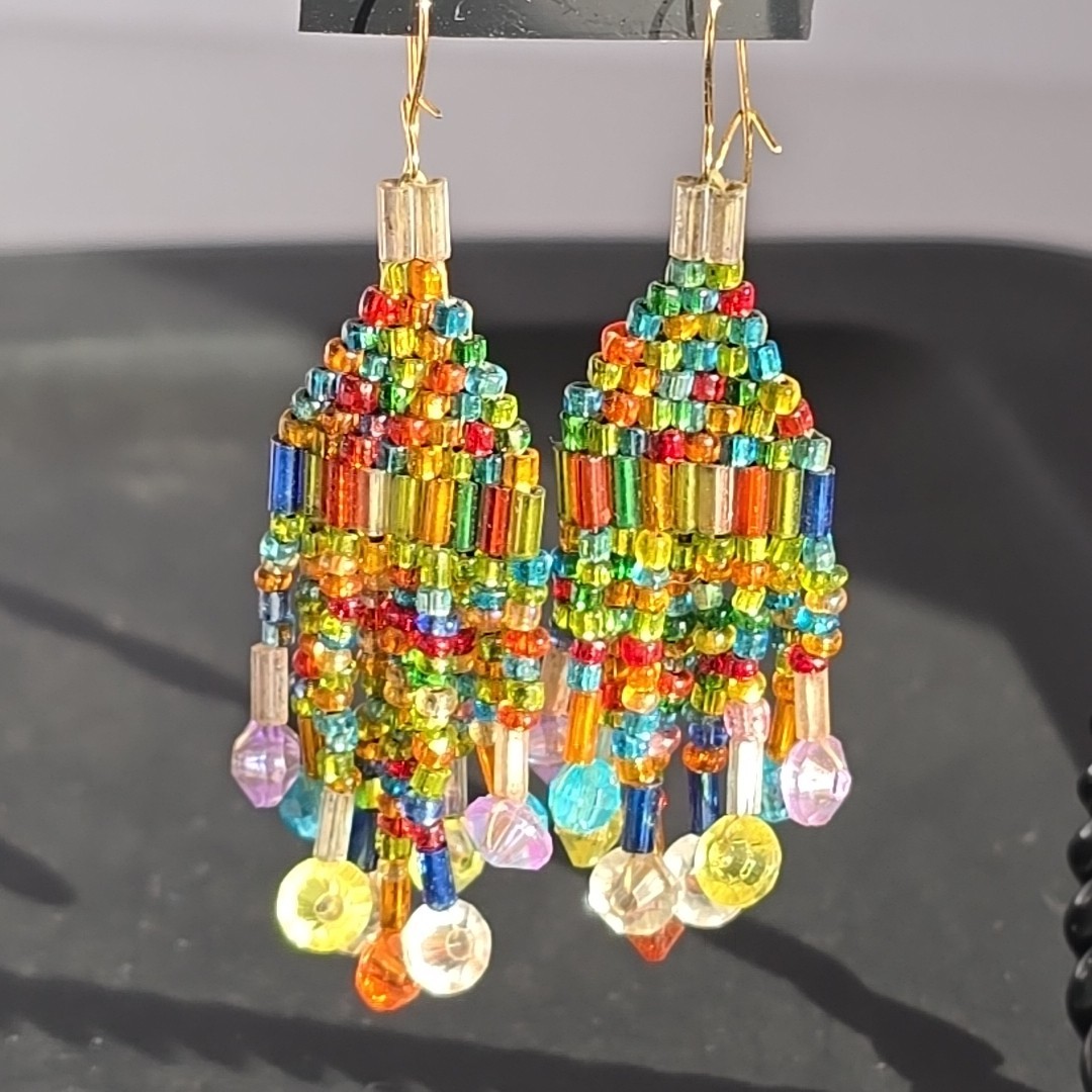 Vintage Rainbow seed bead earrings
