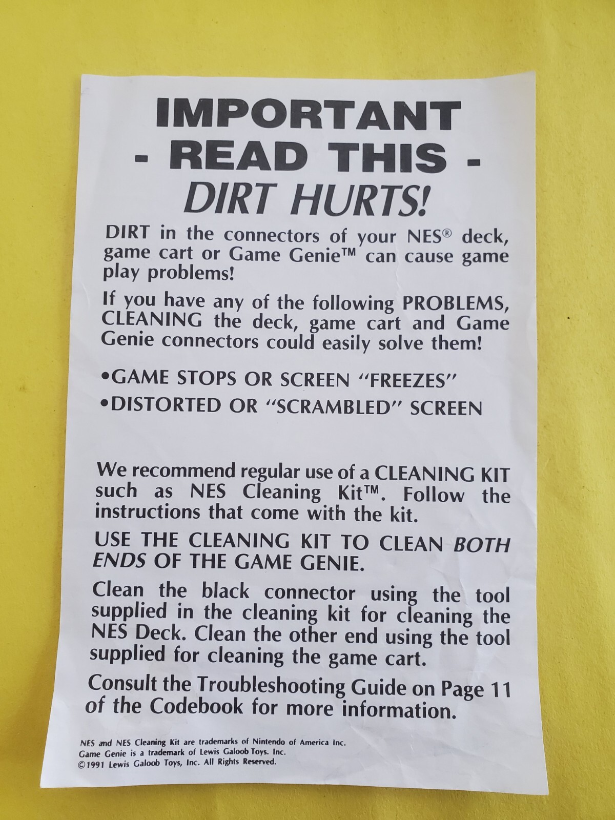 Nes Dirt Hurts Nes & Snes Cleaning Kit Insert