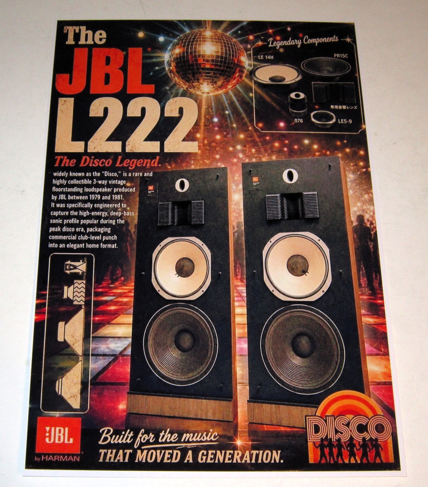 JBL L222 Disco Horn Home Speakers Poster 19" x 13" Audiophile Vintage '79