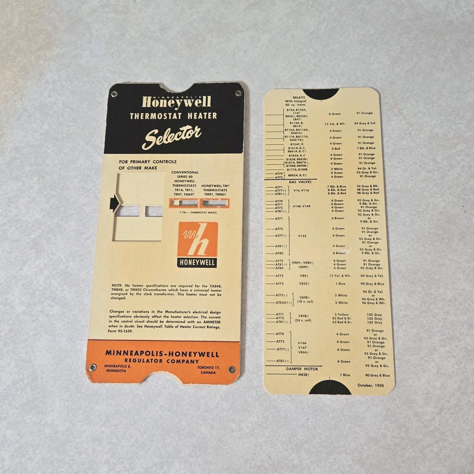 Vintage Slide Rule Calculator HONEYWELL Thermostat Heater Selector Minneapolis