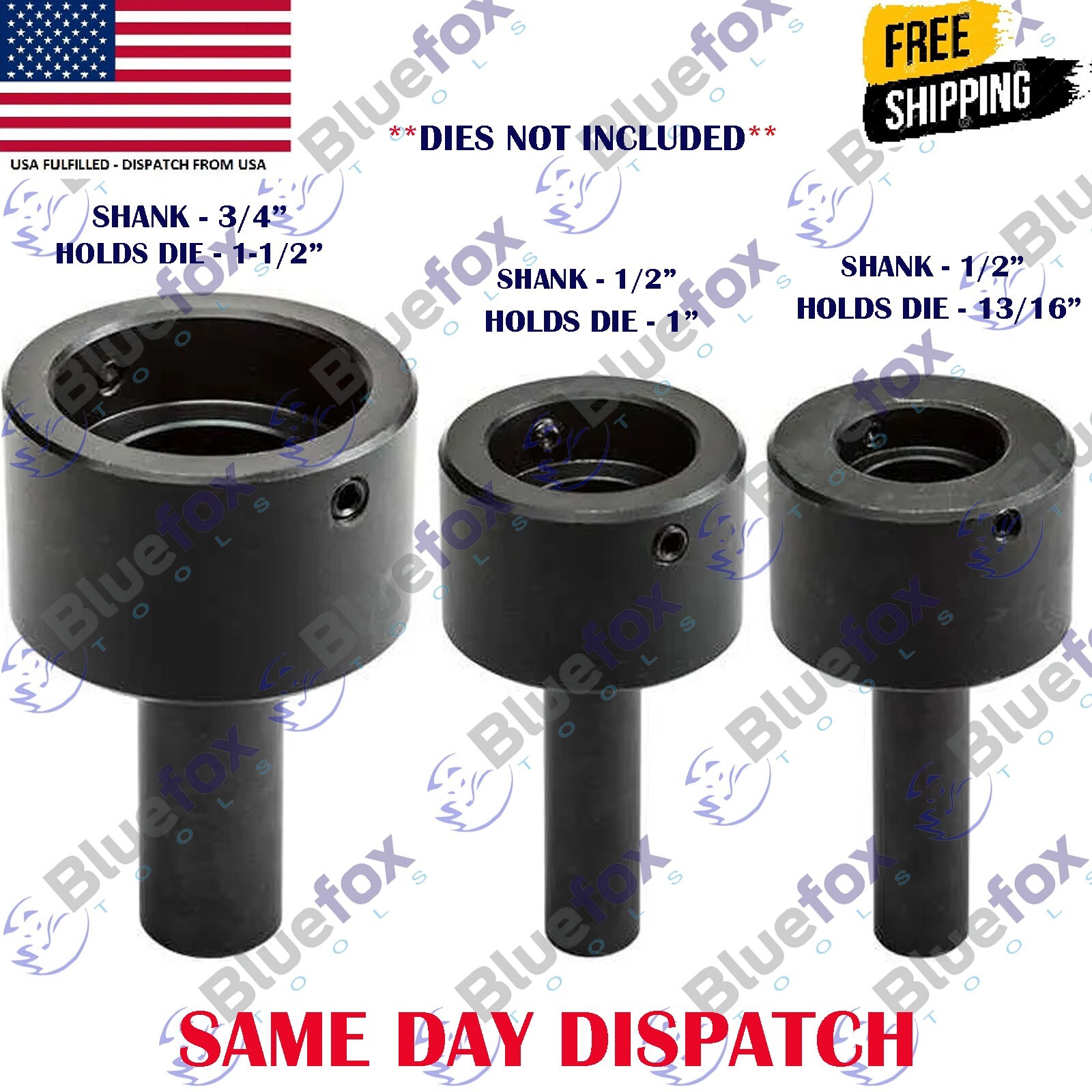 3 Pcs Lathe Tailstock Floating Die Holder Round Split Button 1/2" & 3/4" Shank