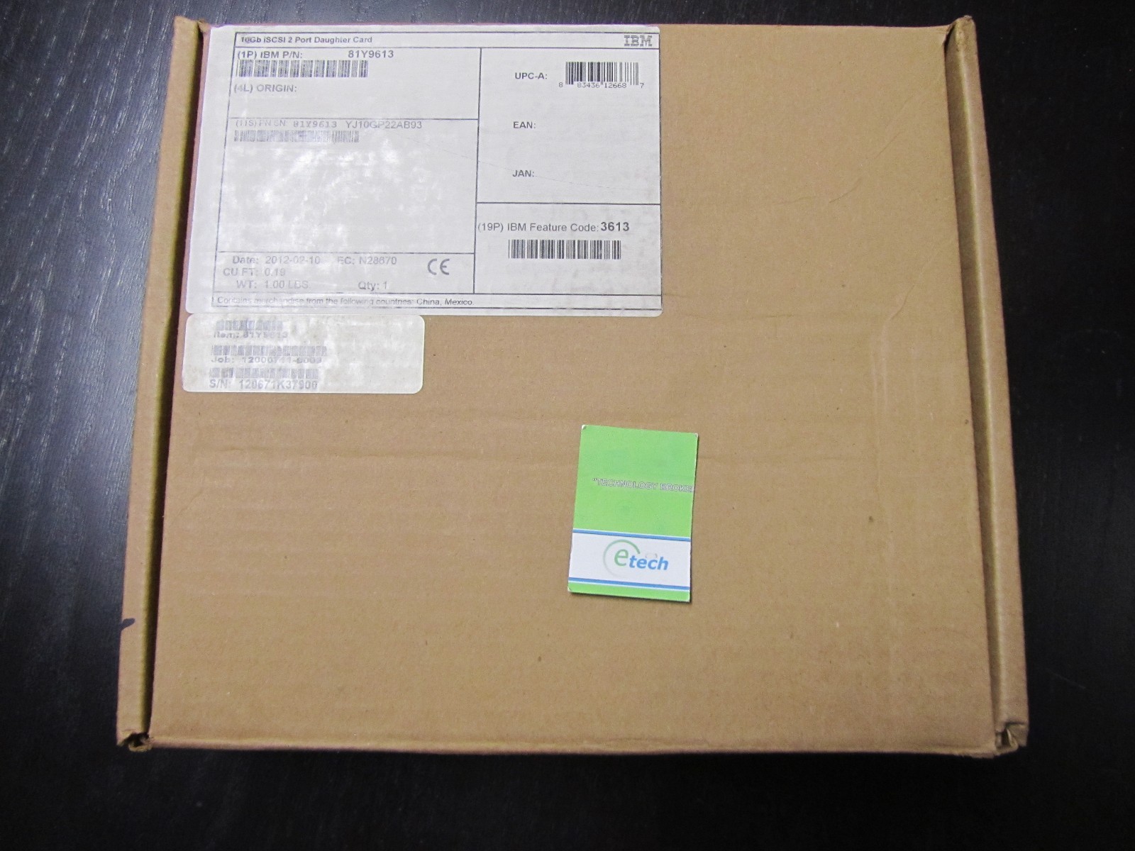 81Y9613 - IBM 10Gb iSCSI 2 Port Daughter Card, FRU 81Y9943 Upg 69Y2842 / 68Y8433