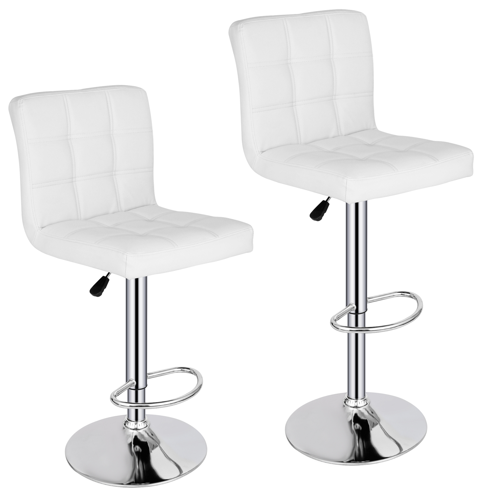 2 Pack Adjustable Swivel Bar Stools PU Leather Chair Back Home Indoor White