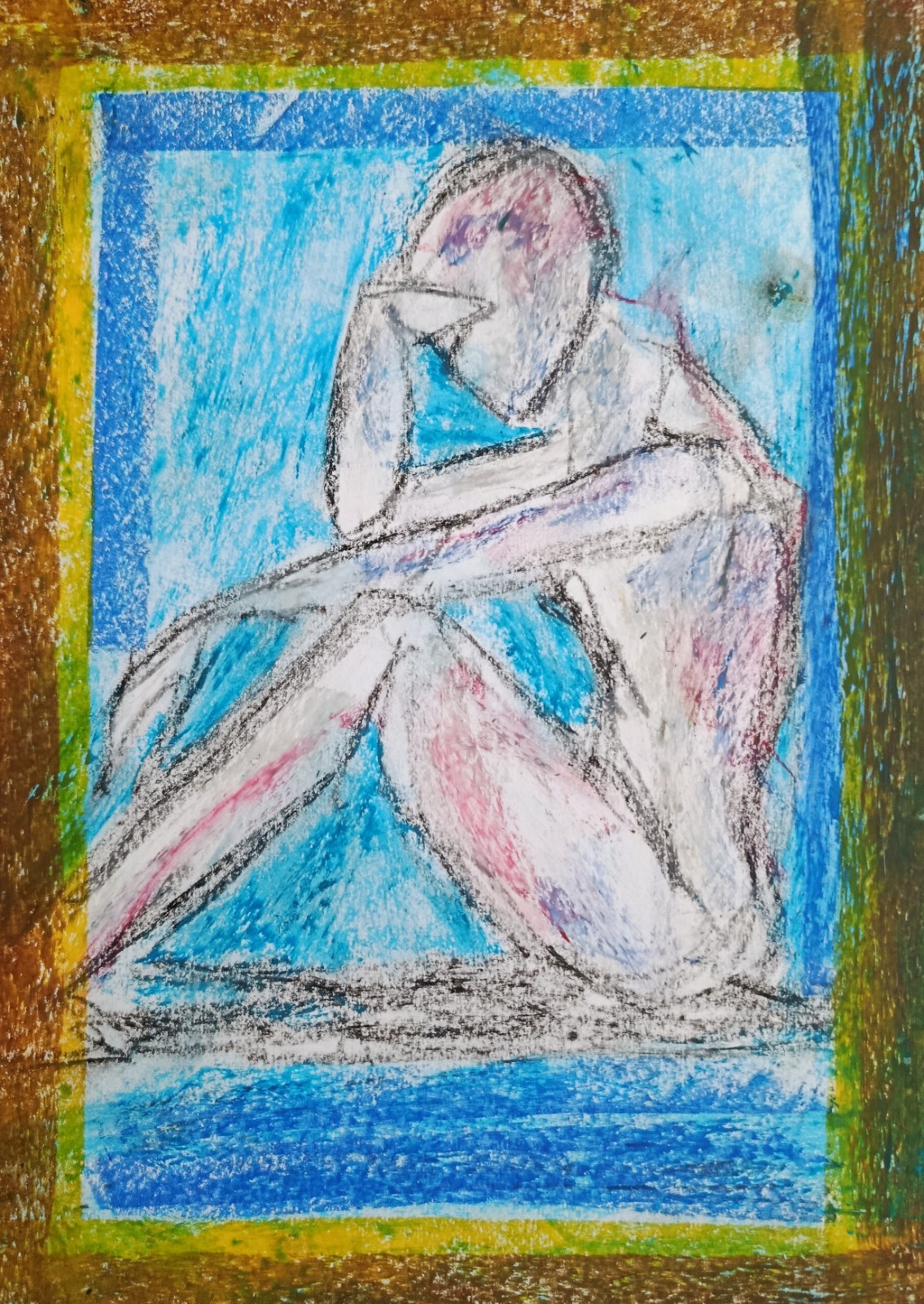 Man Portrait Modern Art Oil Chalk On A4 Paper Abstract Painting Picture