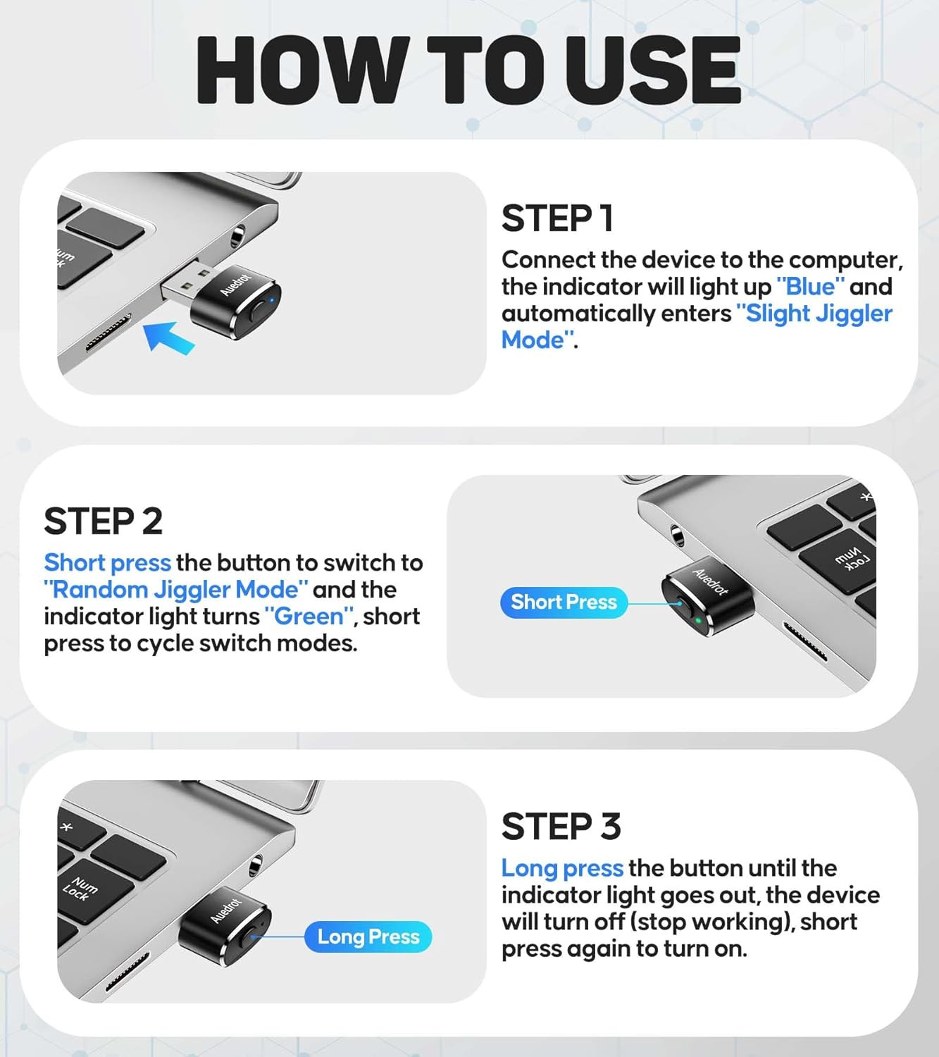USB Mouse Mover with Switch Button, Automatic Mini Mouse Shaker with 2 Jiggle Mo
