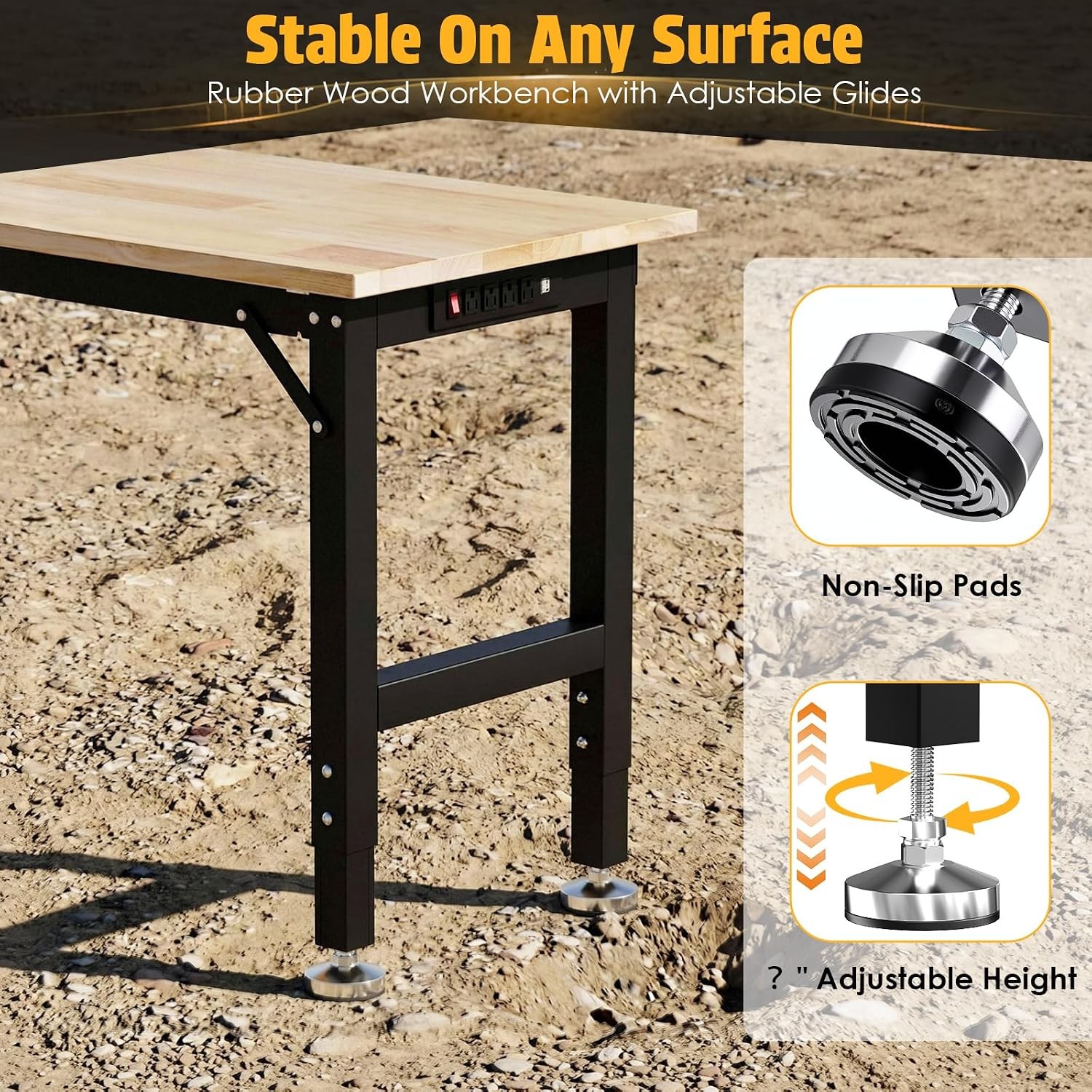 60" x 22" Heavy Duty Workbench 2000 LBS Capacity 31.5-39.5 in Adjustable Work
