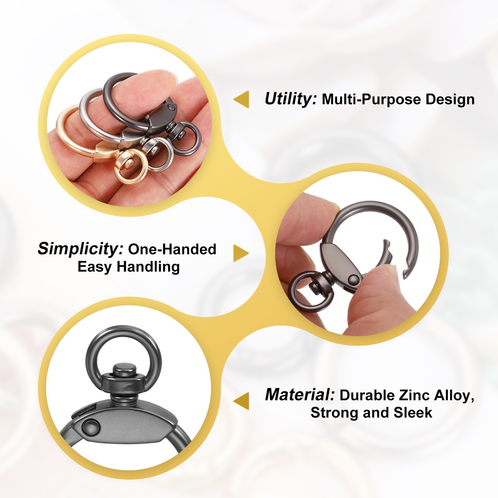 8Pcs Round Spring Snap Hooks 1" O Rings Buckle Matte Dark Grey