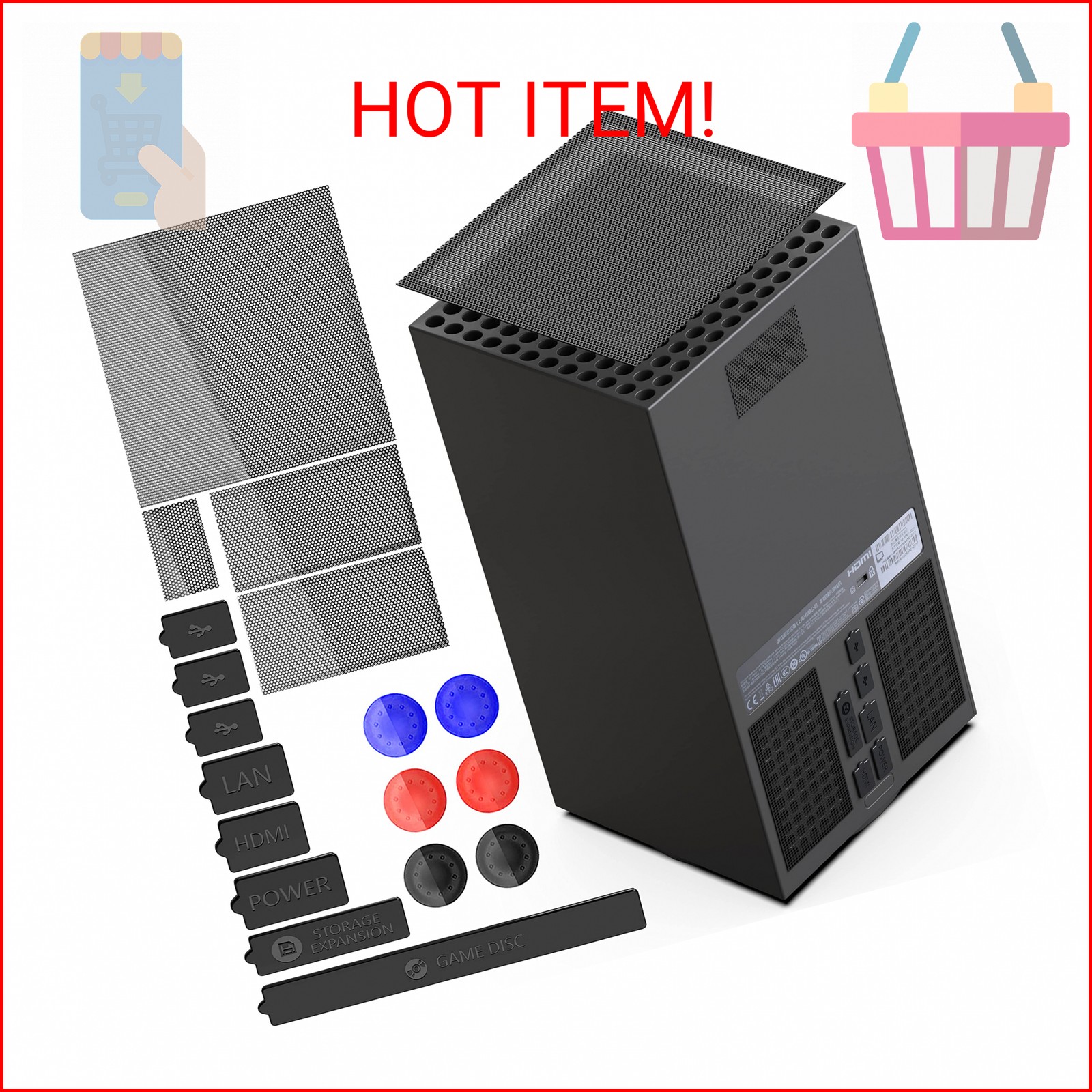 Dust Filter Cover with Dust Plugs for Xbox Series X Console,Top Dustpoof Mesh Ca