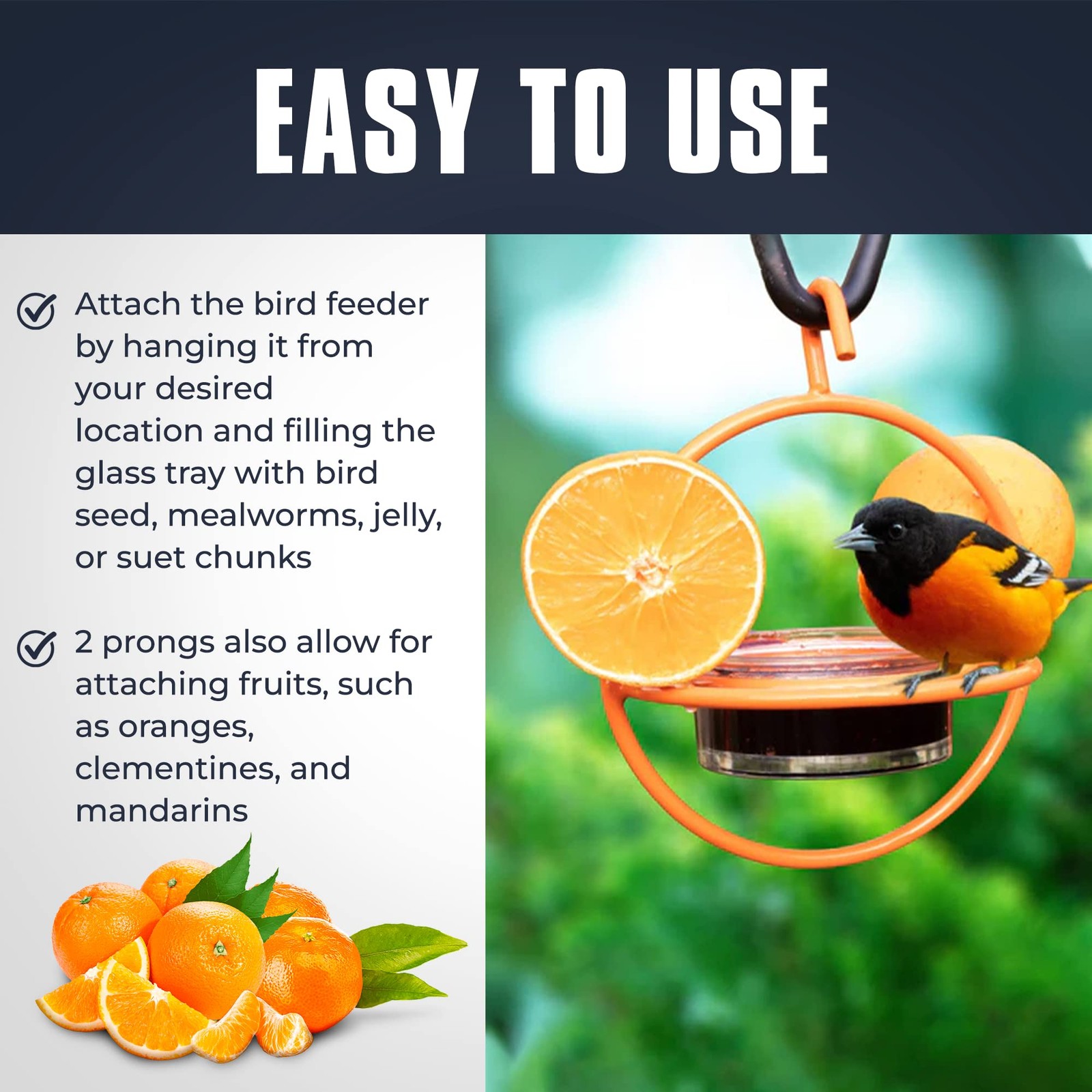 Monarch Abode Hanging Bird Feeder for Outdoors – Oriole Orange