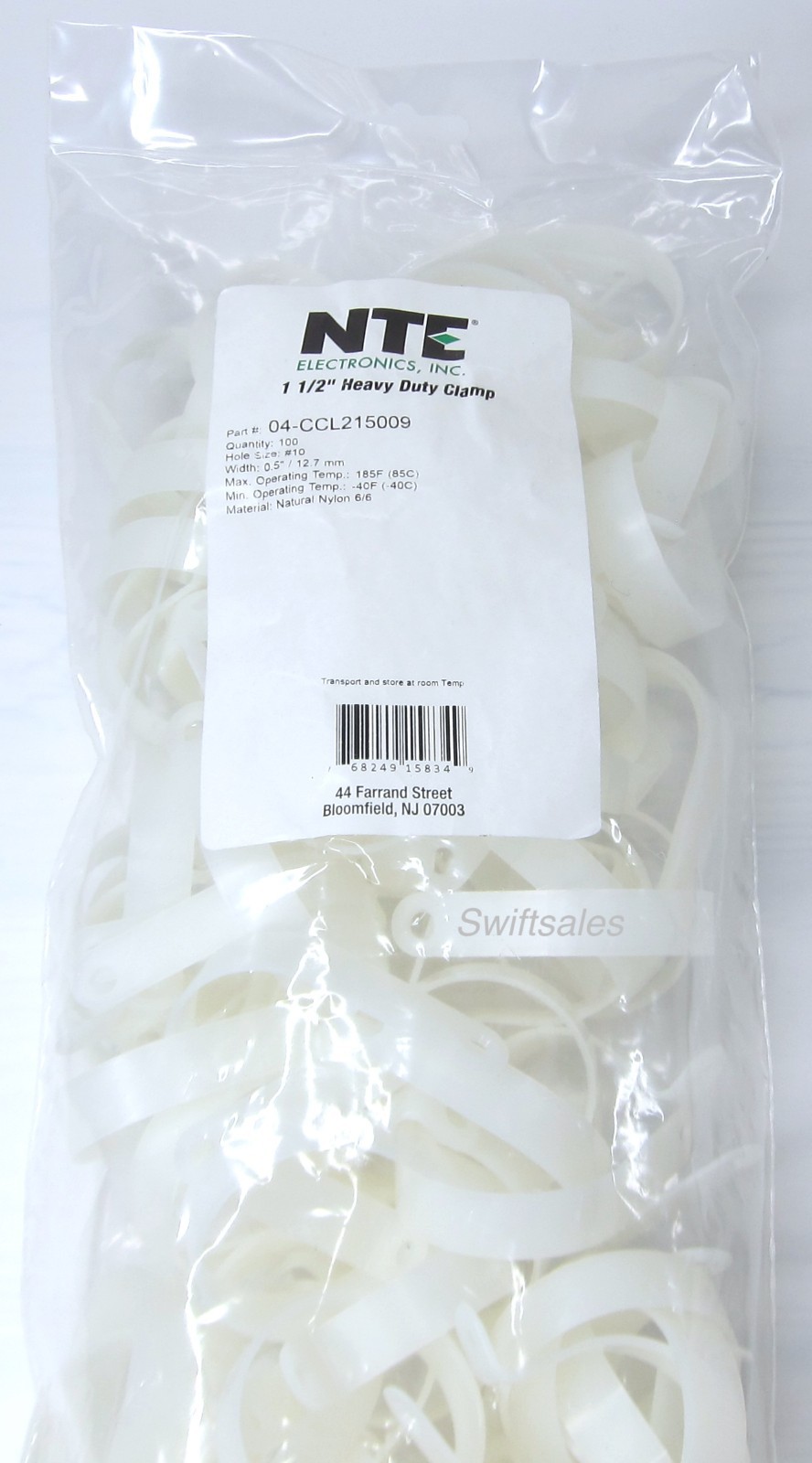 NTE 04-CCL215009 - 1-1/2" Heavy Duty R-Type Nylon Cable Clamps - 100 Pcs