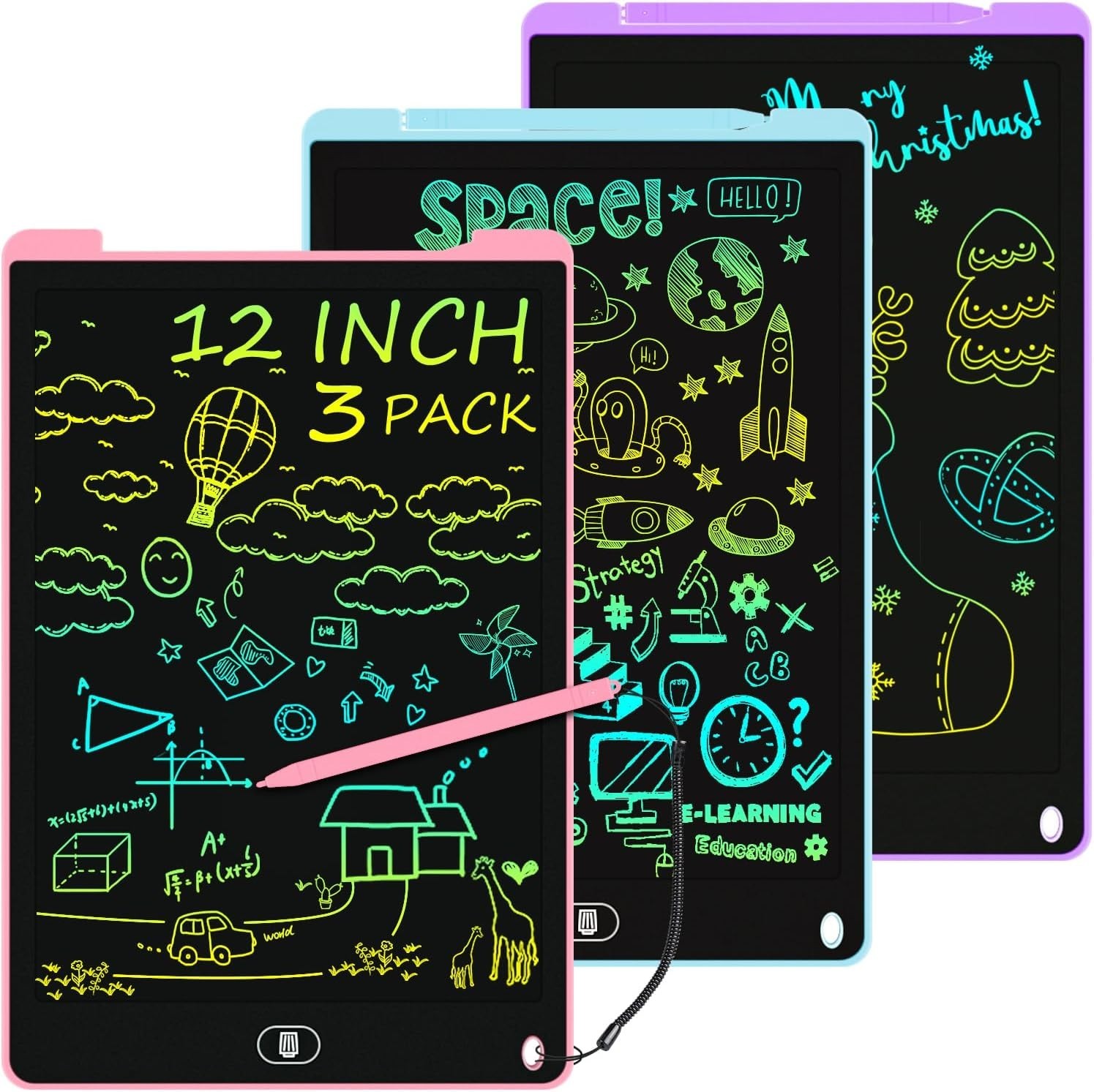 Paquete de 3 Tabletas de Escritura LCD 12 Pulgadas para Ninos de 3 a 8 Anos Kids