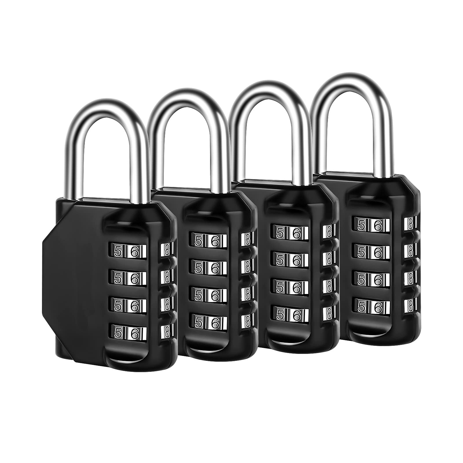 Combination Lock, 4 Digit Padlock 3.15 x 1.73 inch, 4 Pack, Black