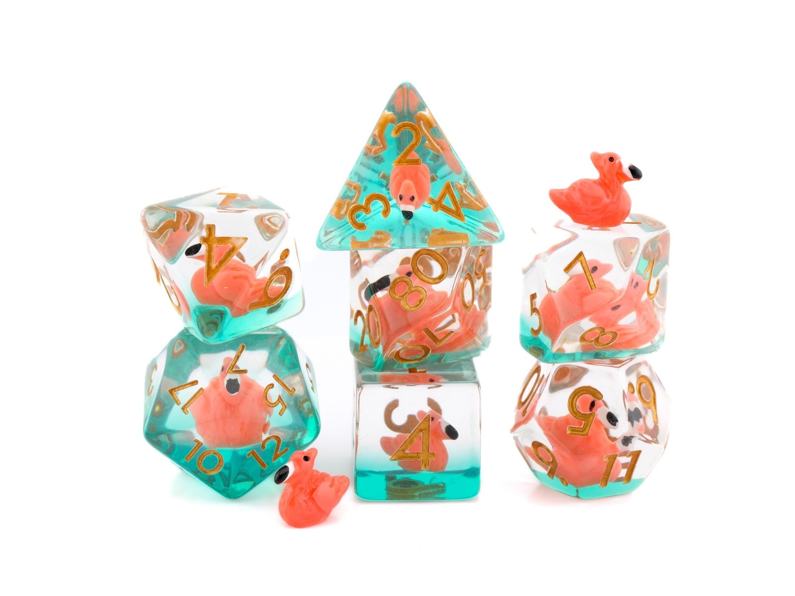 Flamingo Resin DnD Dice Set: 7-Piece Pink Bird RPG Dice