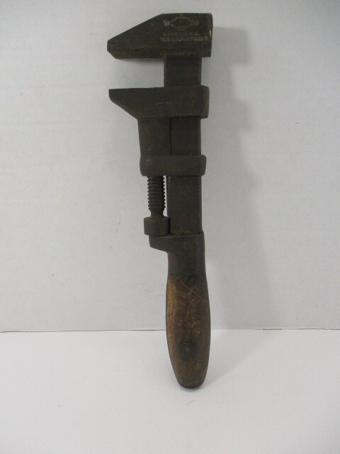 W&B Co. USA Adjustable Spanner 10" Monkey Wrench Wooden Handle Grips Open 2" VGC