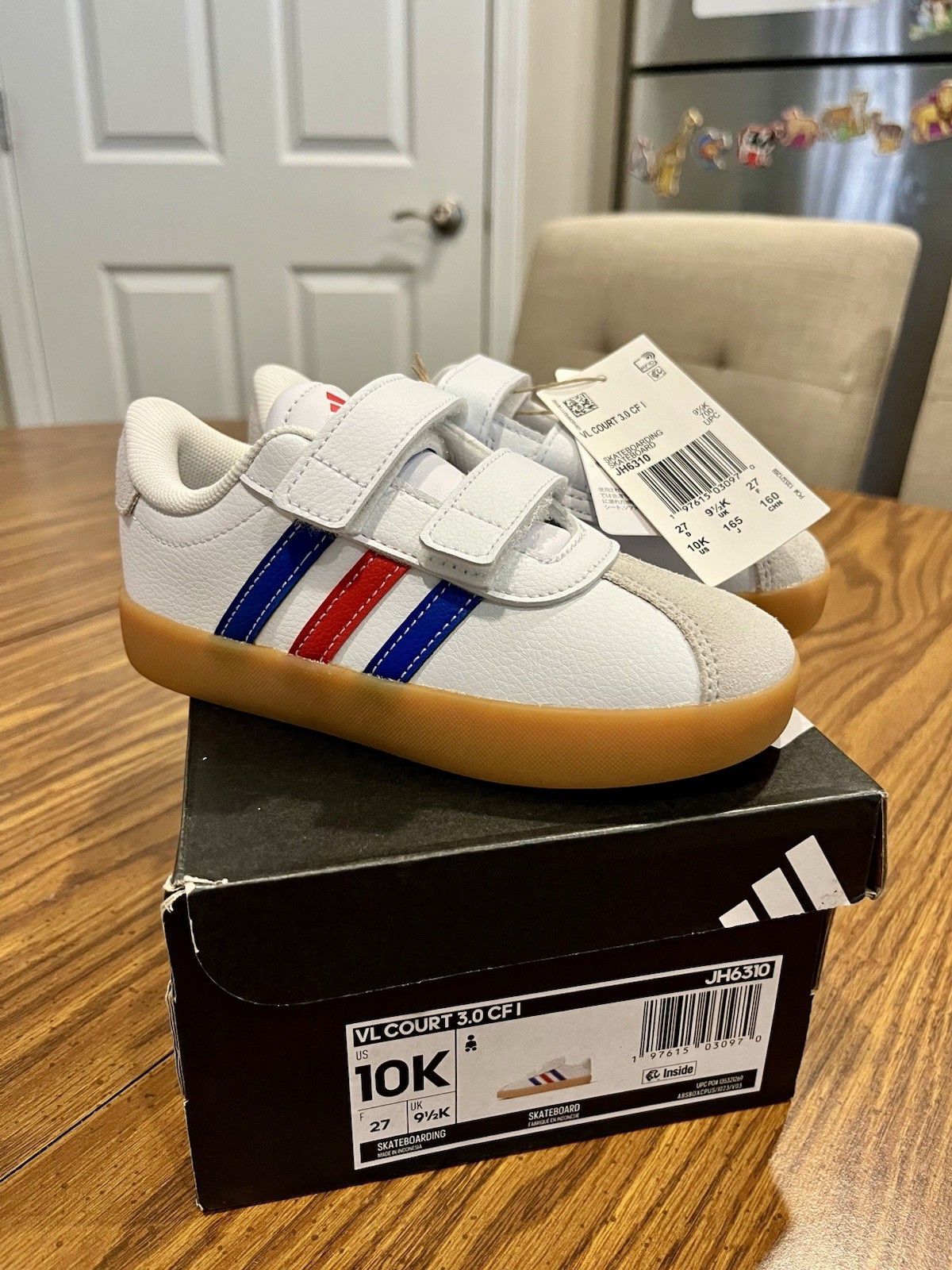 adidas VL Court 3.0 CF I Kids Sneakers White Red Blue Gum Size 10K