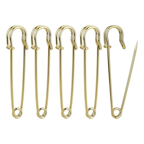 5 Pcs Safety Pins, 2 Inch Large Safety Pins Heavy Duty Safety 2 Inch-5 pcs Gold
