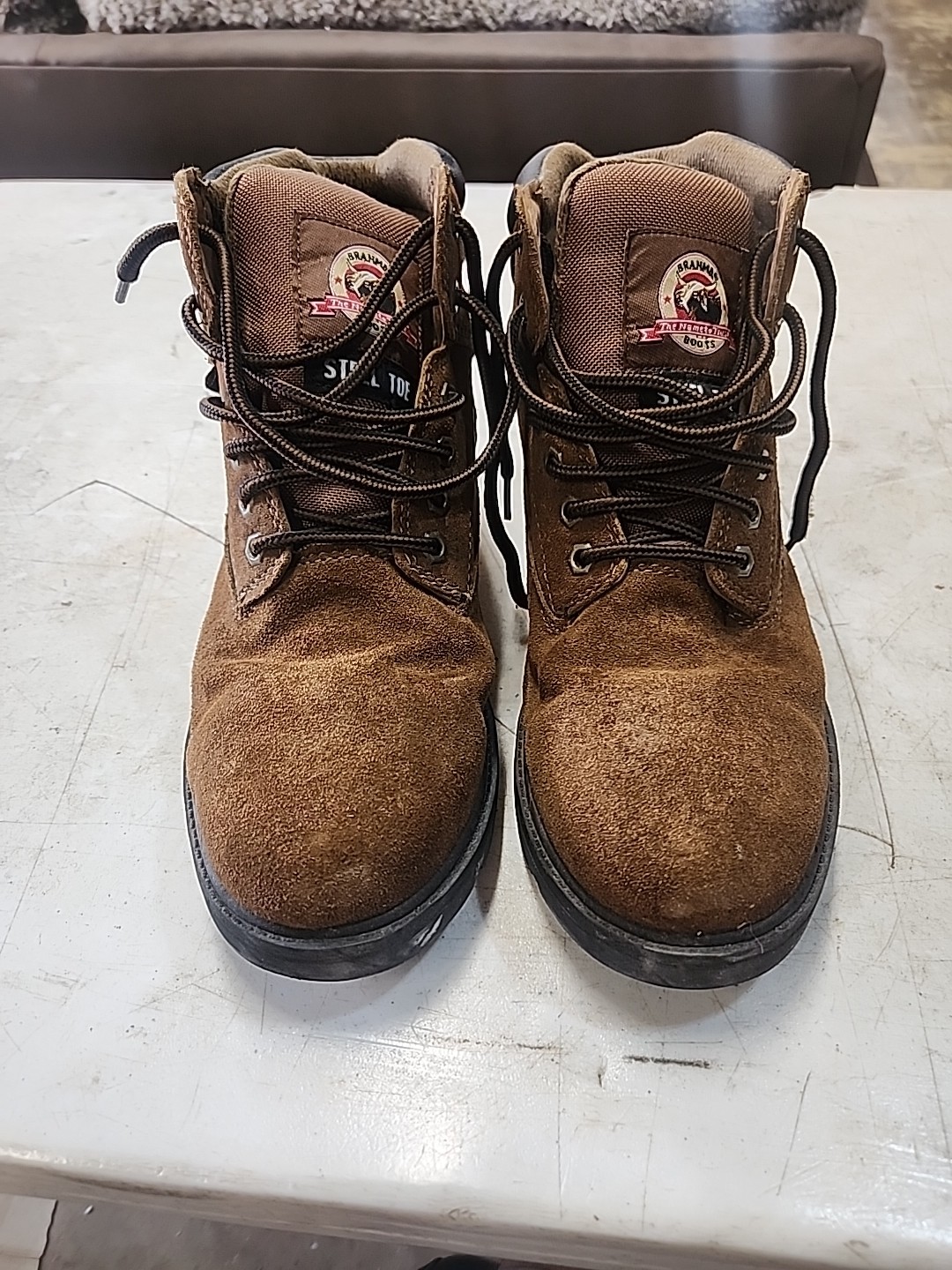 Men's Brahma Brown Leather Waterproof Lace Up Work Boots Size 11