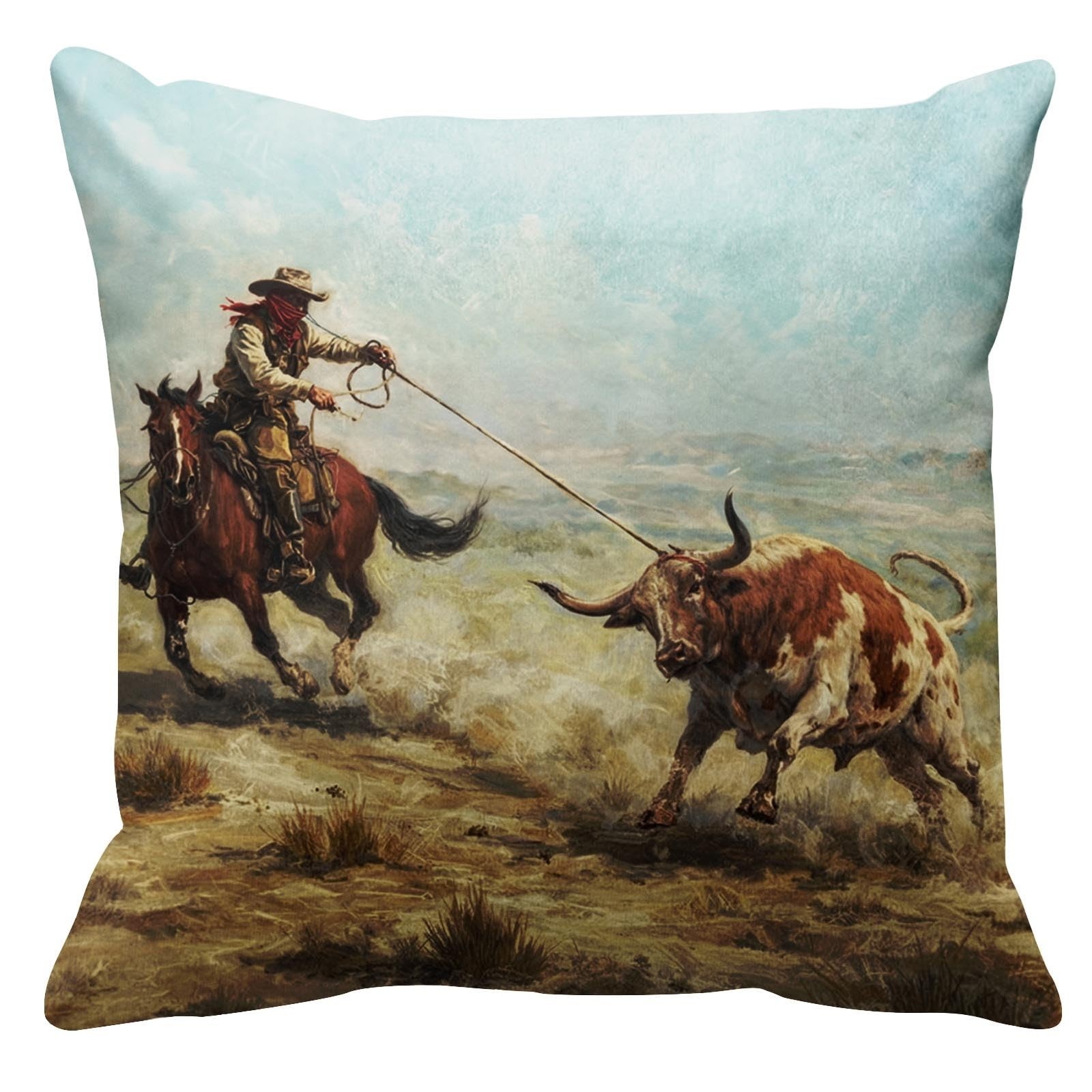Emvency Throw Pillow Cover Cowgirl Vintage Western Cowboy Roping Steer Decora...