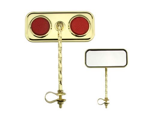 Bike Two Rectangle Square Twisted Mirror Gold Red Reflectors.