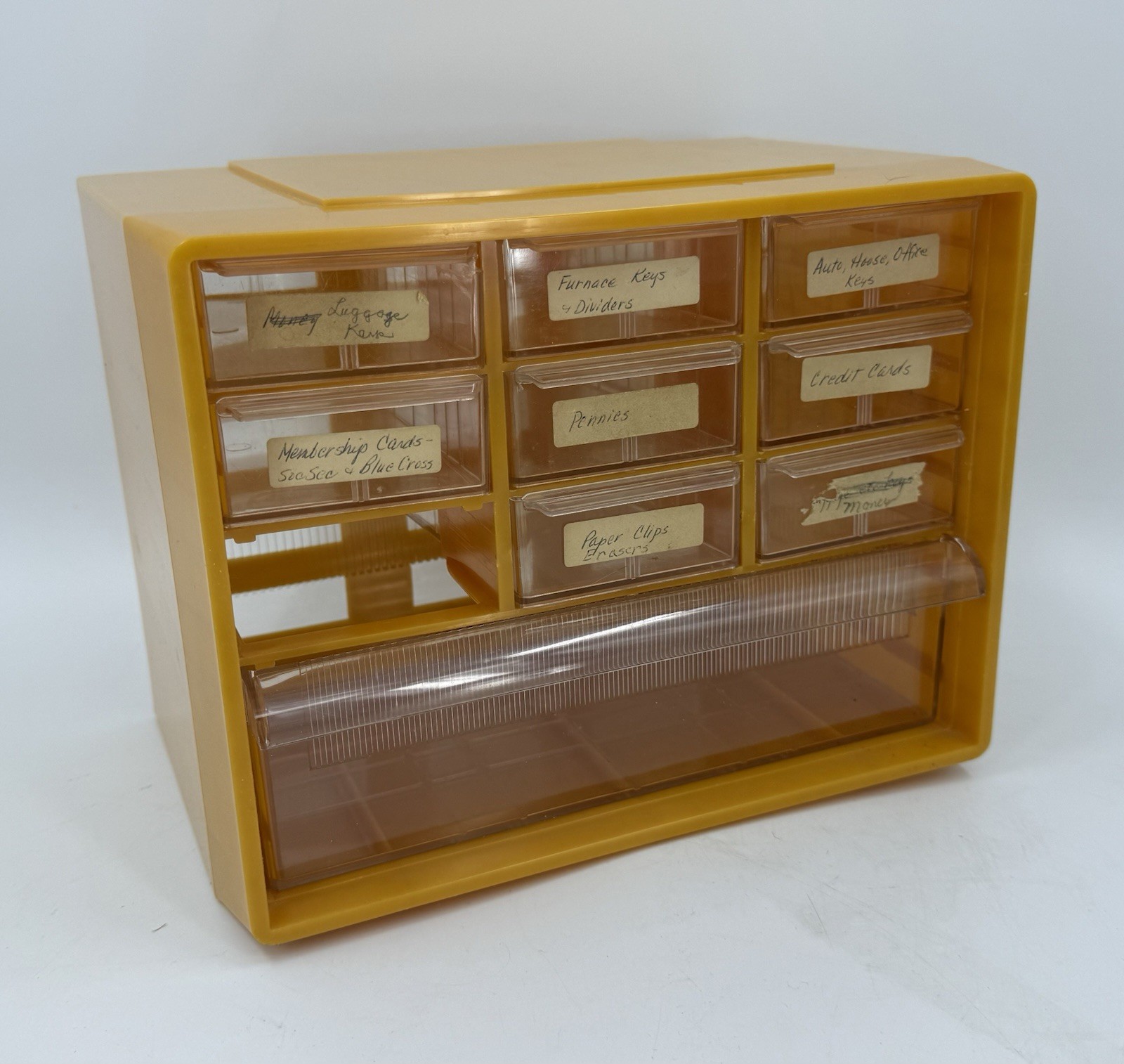 Akro-Mils Storage Bin 10 Drawer Organizer Cabinet Gold Plastic *Missing 1 Drawer