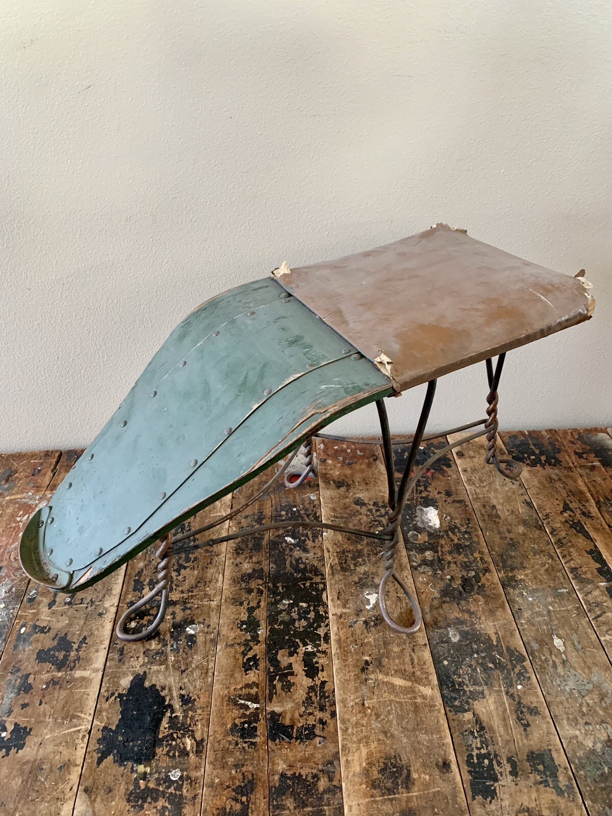 Antique Twisted Iron Shoe Salesman Shoe Boot Shine Stool Primitive Bench