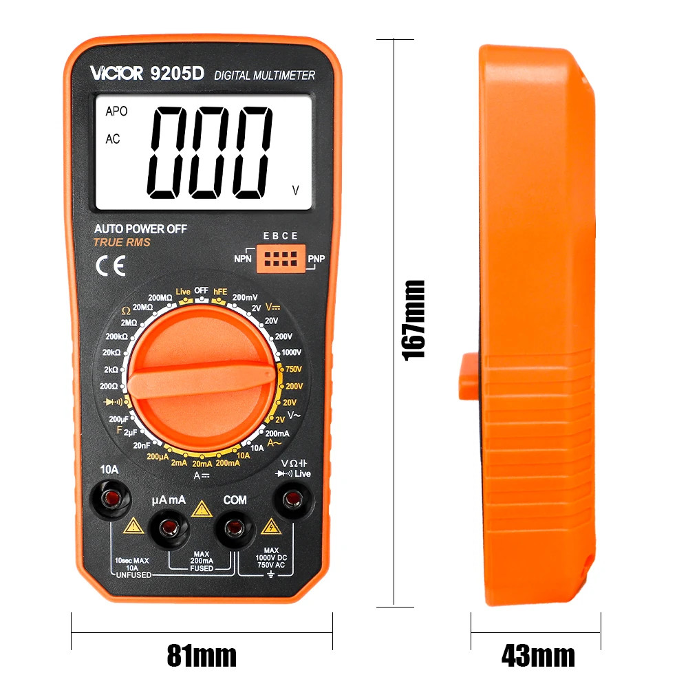 Digital Multimeter Auto 1999 Counts True RMS AC/DC 1000V Diode Continuity Freq